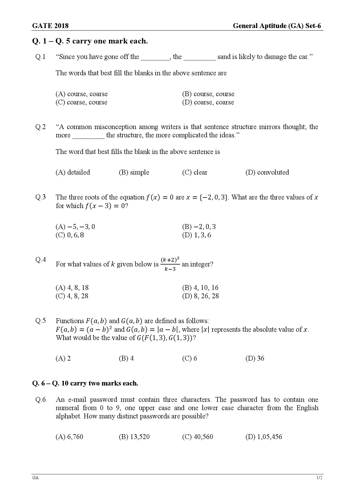 GATE Exam Question Paper 2018 Electrical Engineering 1