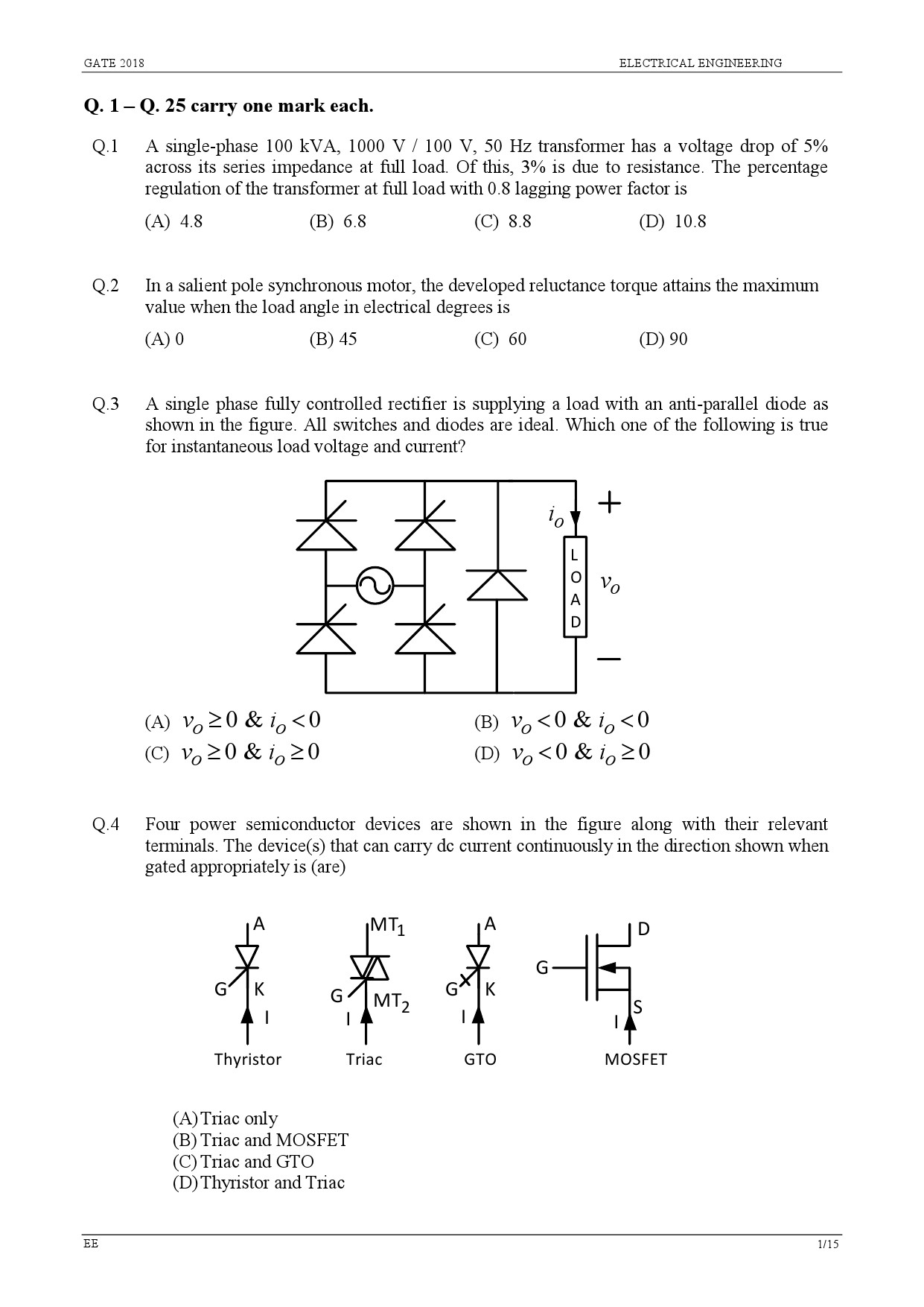 GATE Exam Question Paper 2018 Electrical Engineering 3