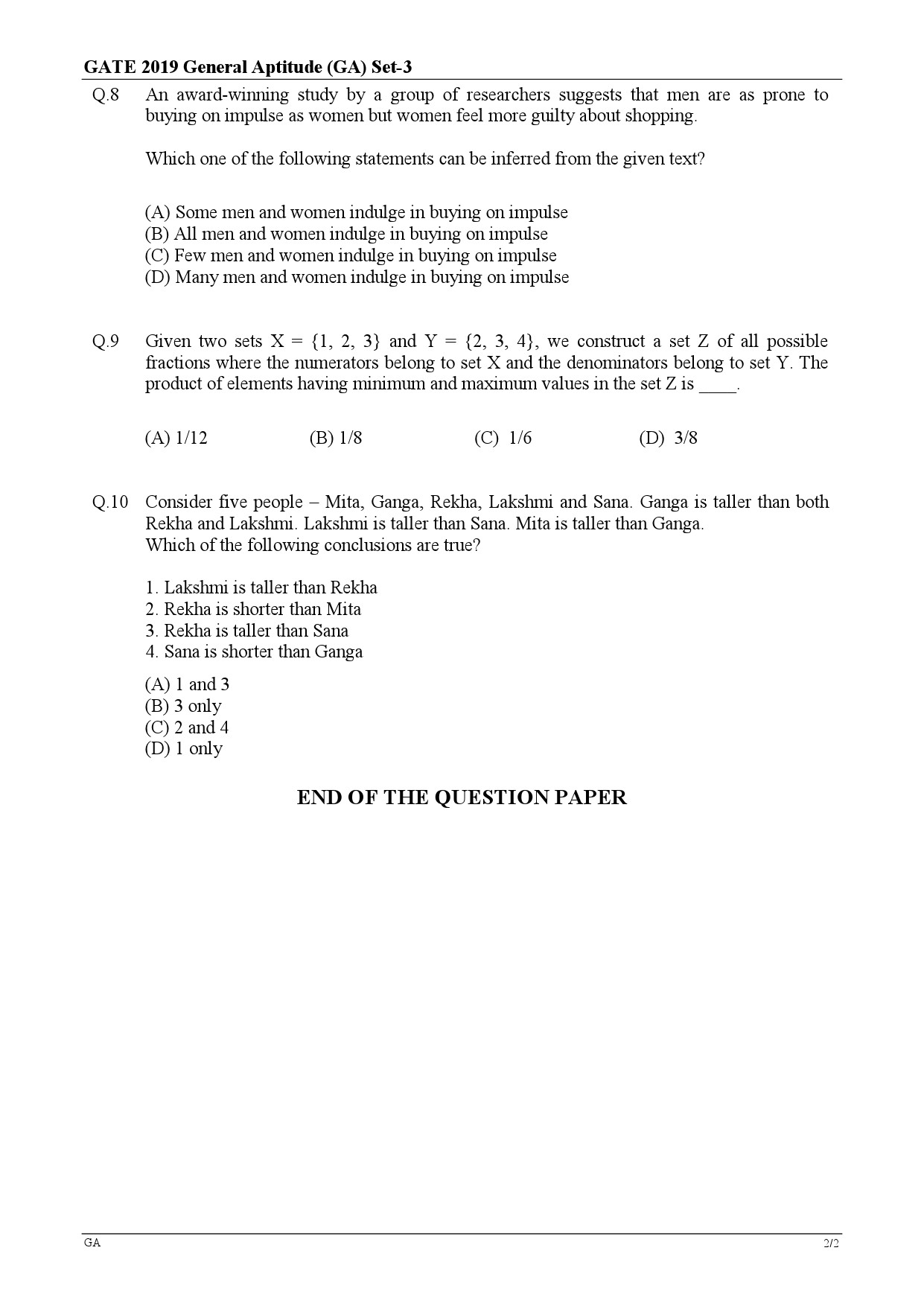 GATE Exam Question Paper 2019 Electrical Engineering 2