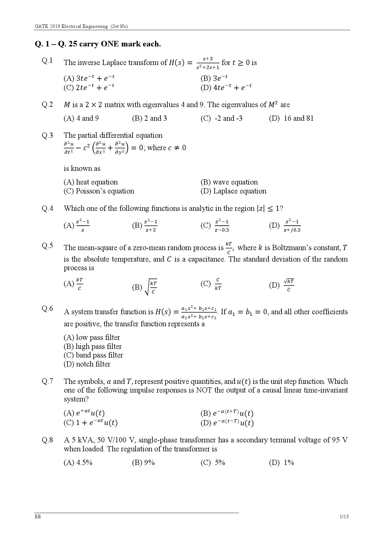 GATE Exam Question Paper 2019 Electrical Engineering 3