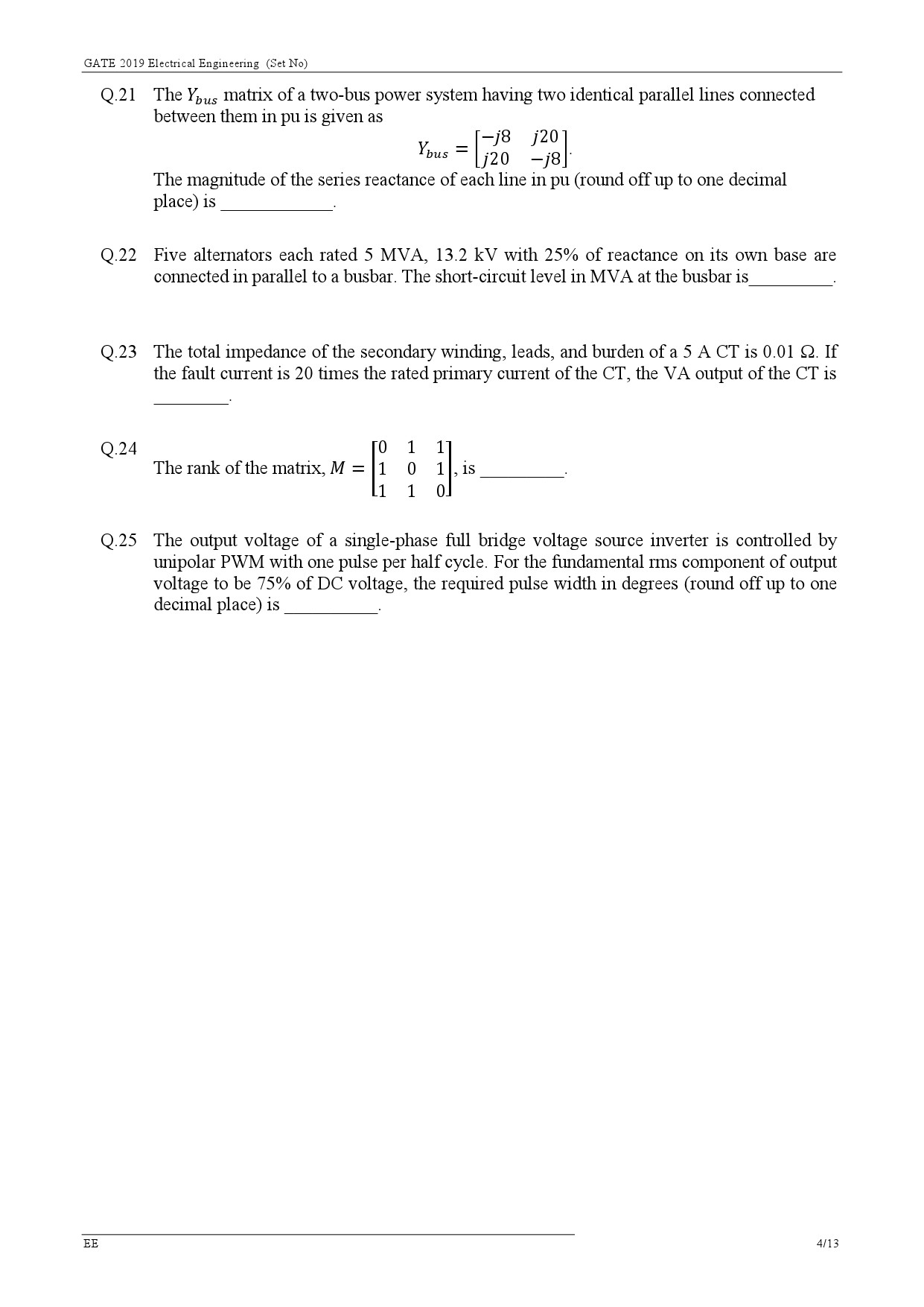 GATE Exam Question Paper 2019 Electrical Engineering 6