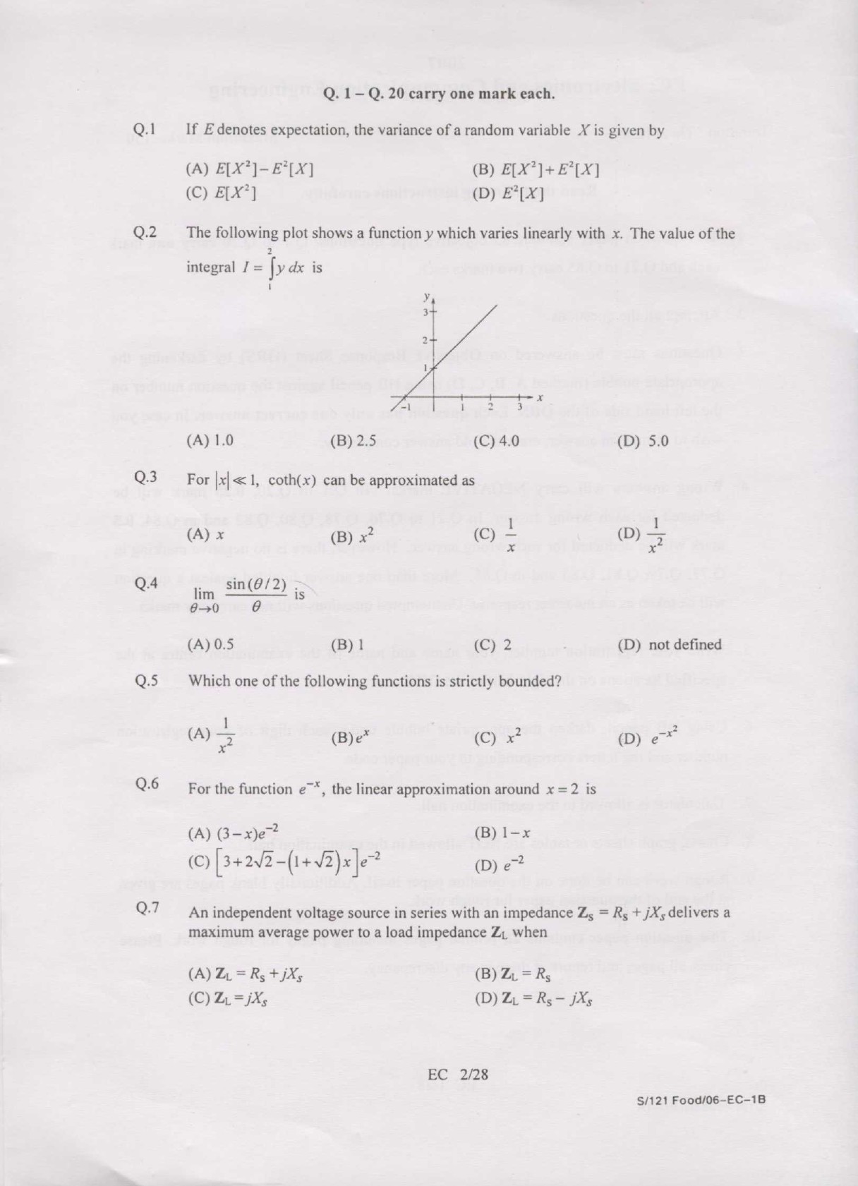 GATE Exam Question Paper 2007 Electronics and Communication Engineering 2