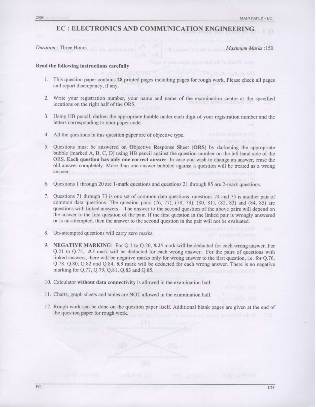 GATE Exam Question Paper 2008 Electronics and Communication Engineering 1