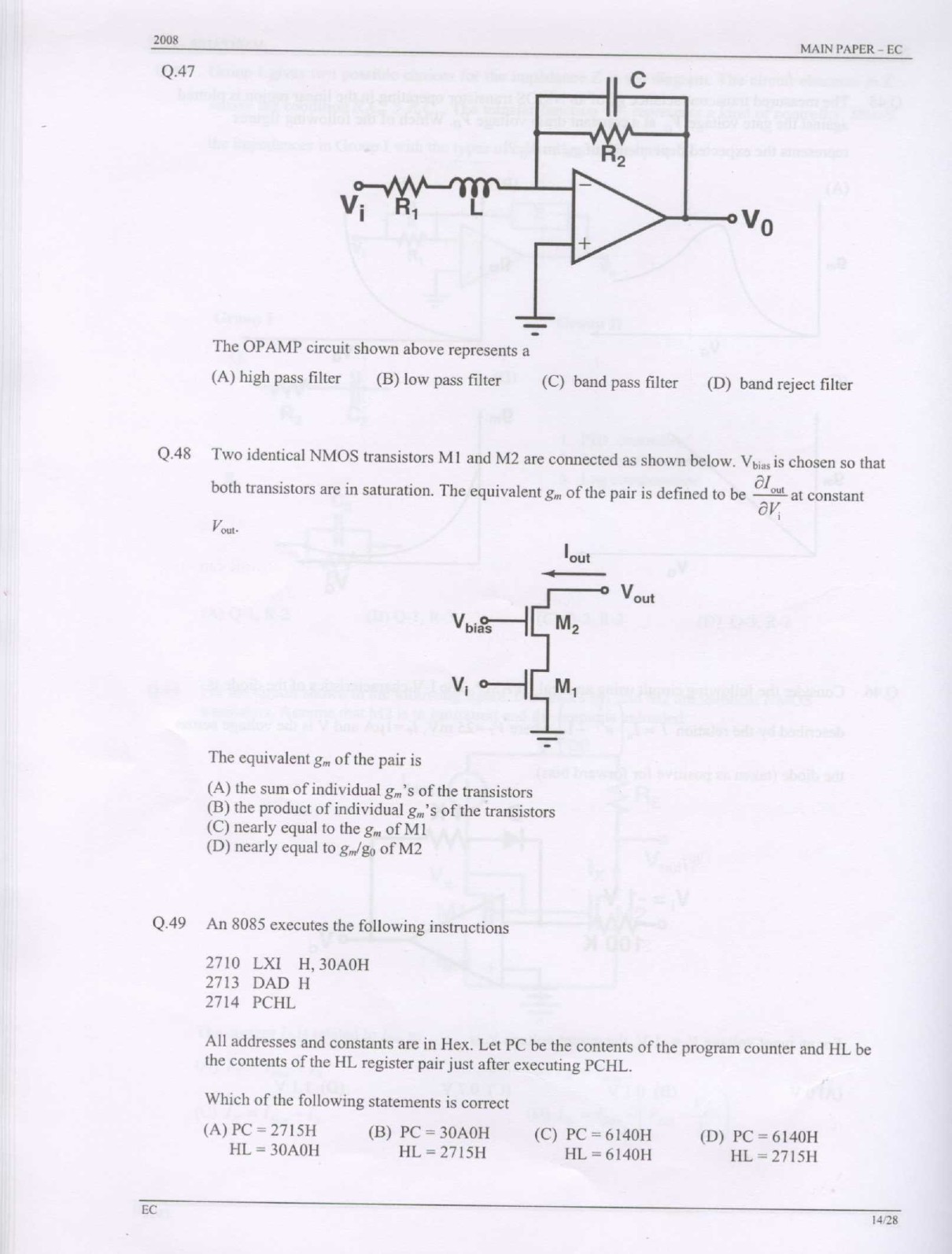 GATE Exam Question Paper 2008 Electronics and Communication Engineering 14