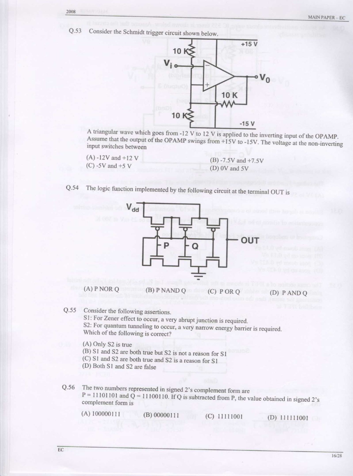 GATE Exam Question Paper 2008 Electronics and Communication Engineering 16