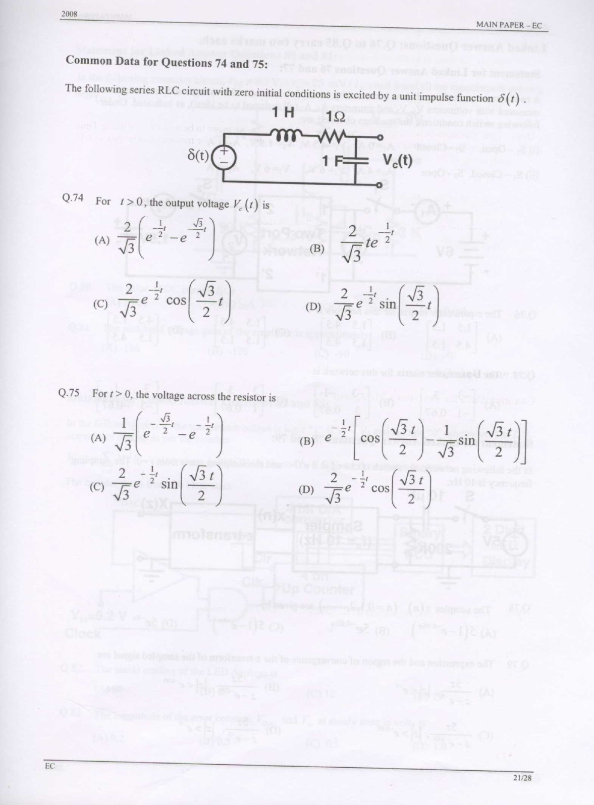 GATE Exam Question Paper 2008 Electronics and Communication Engineering 21