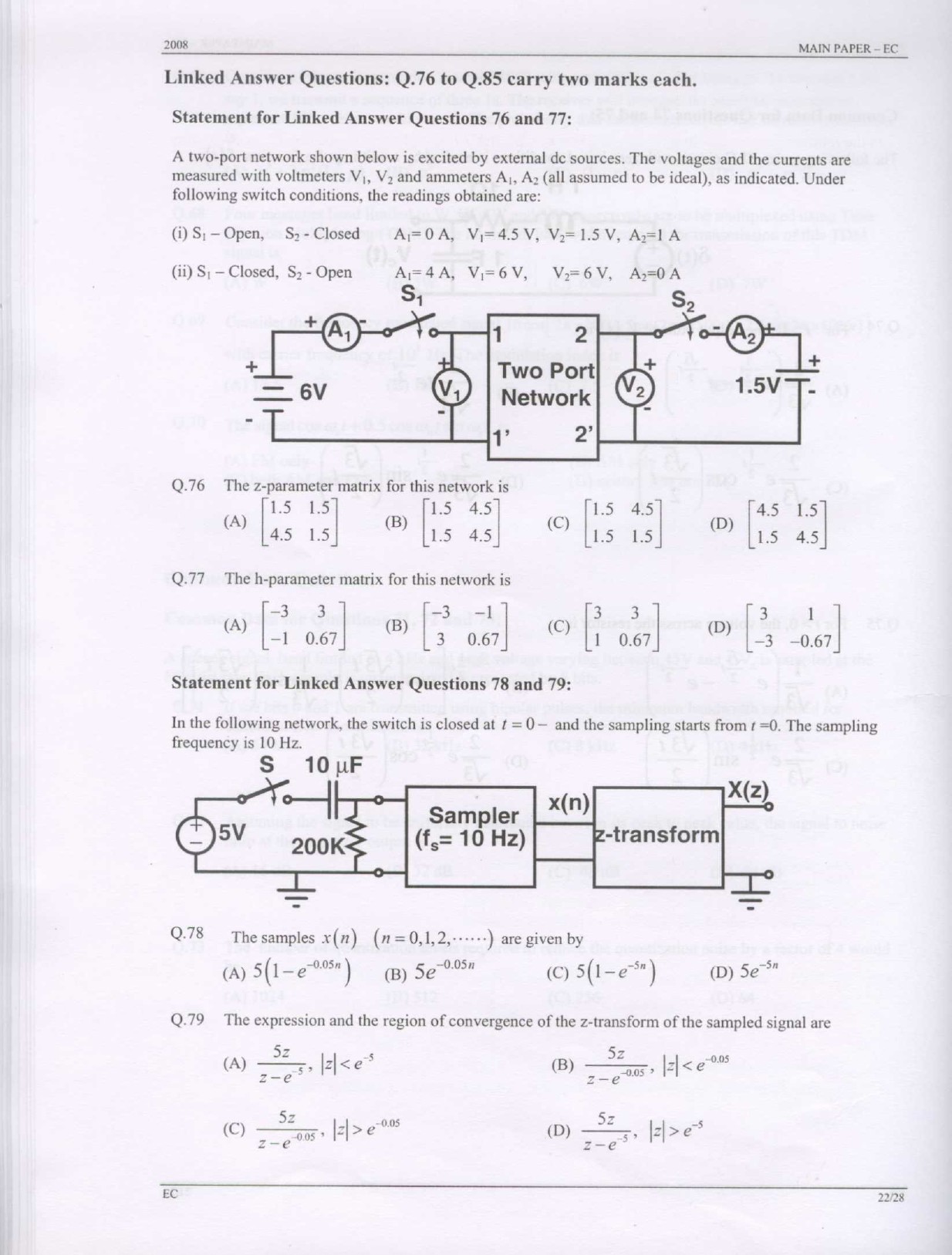 GATE Exam Question Paper 2008 Electronics and Communication Engineering 22