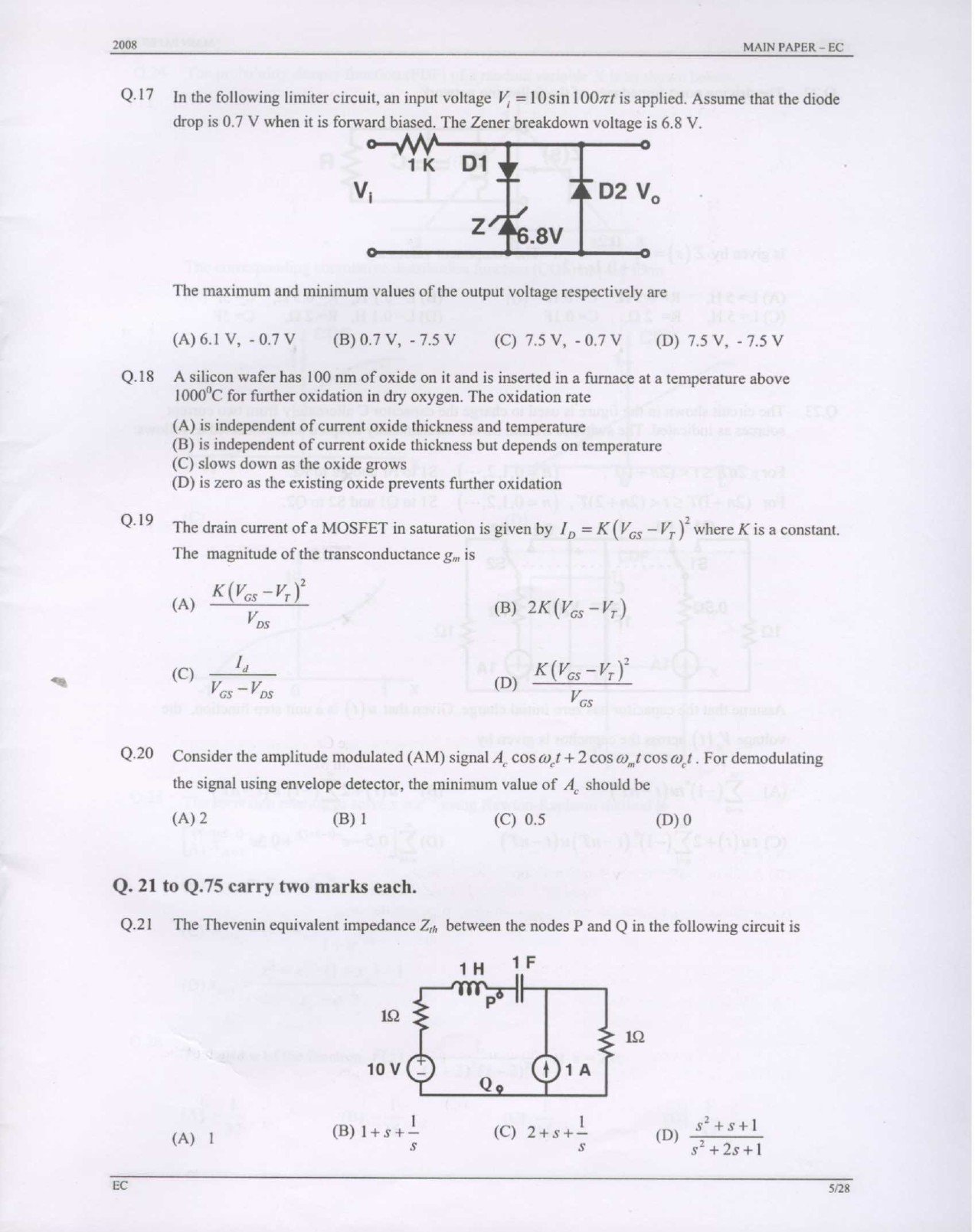GATE Exam Question Paper 2008 Electronics and Communication Engineering 5