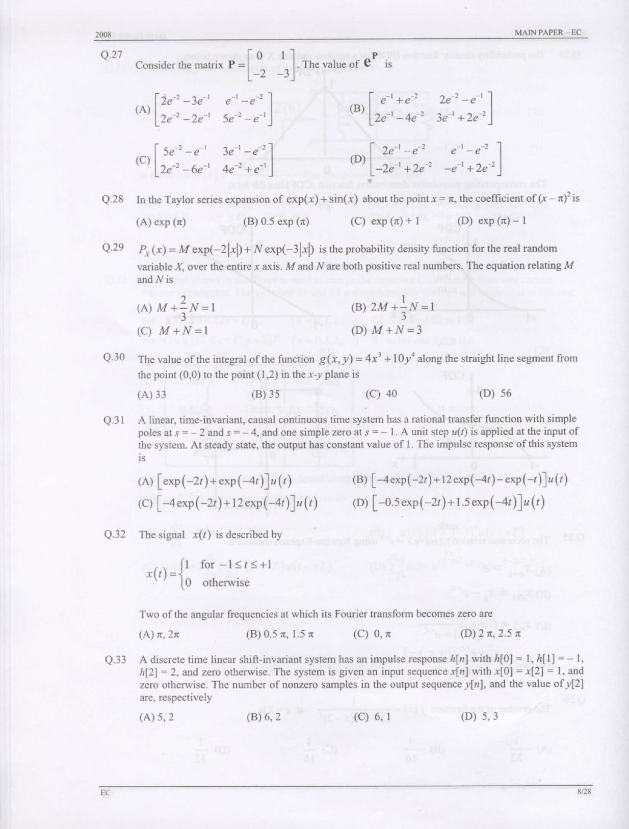 GATE Exam Question Paper 2008 Electronics and Communication Engineering 8