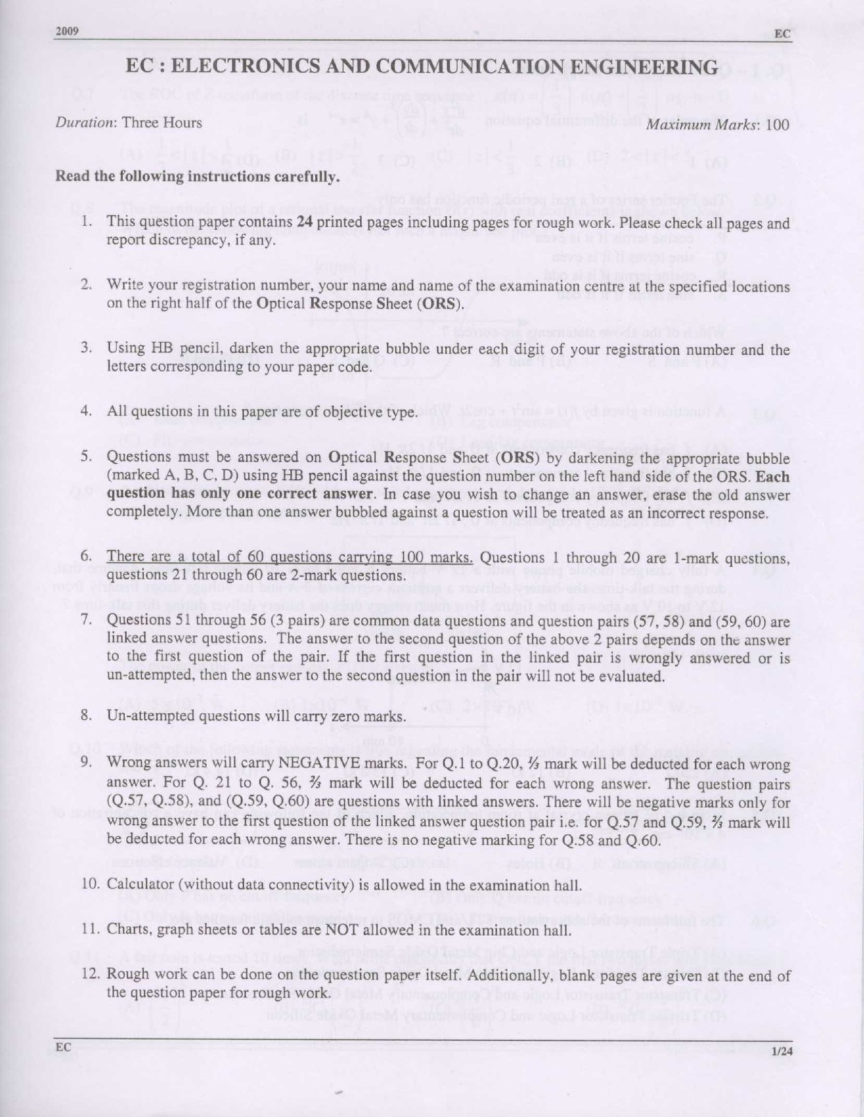 GATE Exam Question Paper 2009 Electronics and Communication Engineering 1