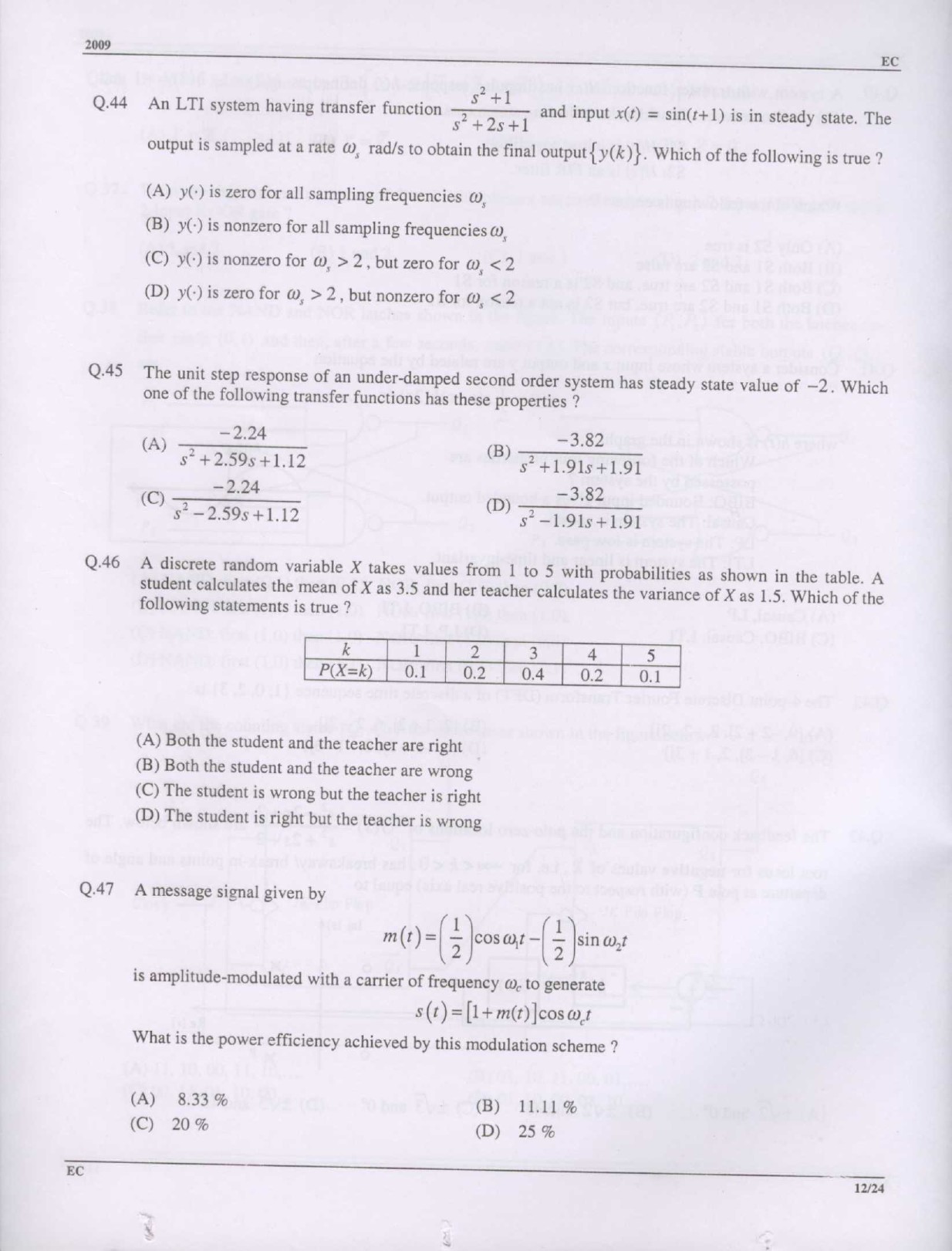 GATE Exam Question Paper 2009 Electronics and Communication Engineering 12