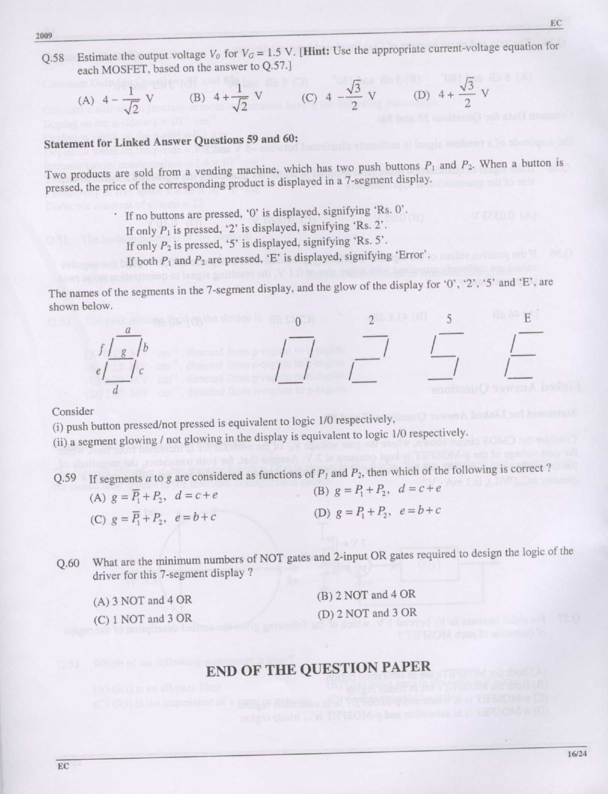 GATE Exam Question Paper 2009 Electronics and Communication Engineering 16