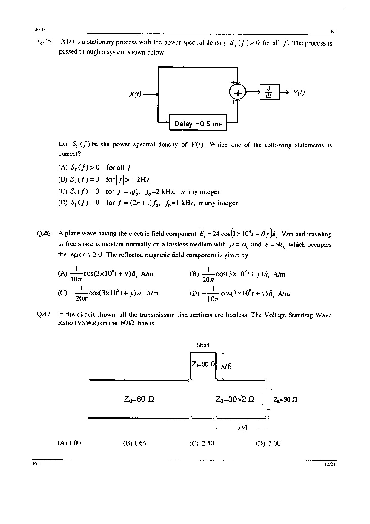 GATE Exam Question Paper 2010 Electronics and Communication Engineering 12