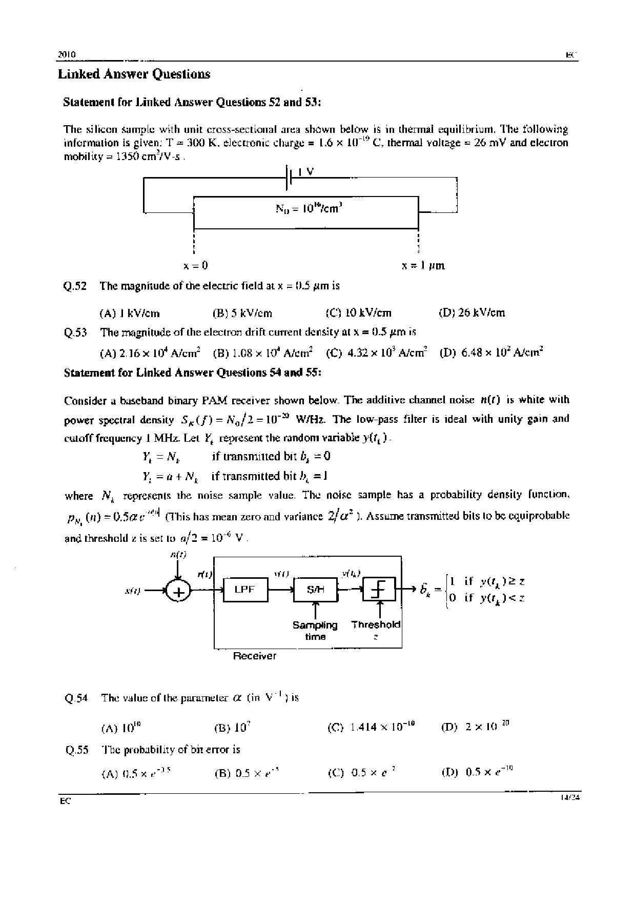GATE Exam Question Paper 2010 Electronics and Communication Engineering 14