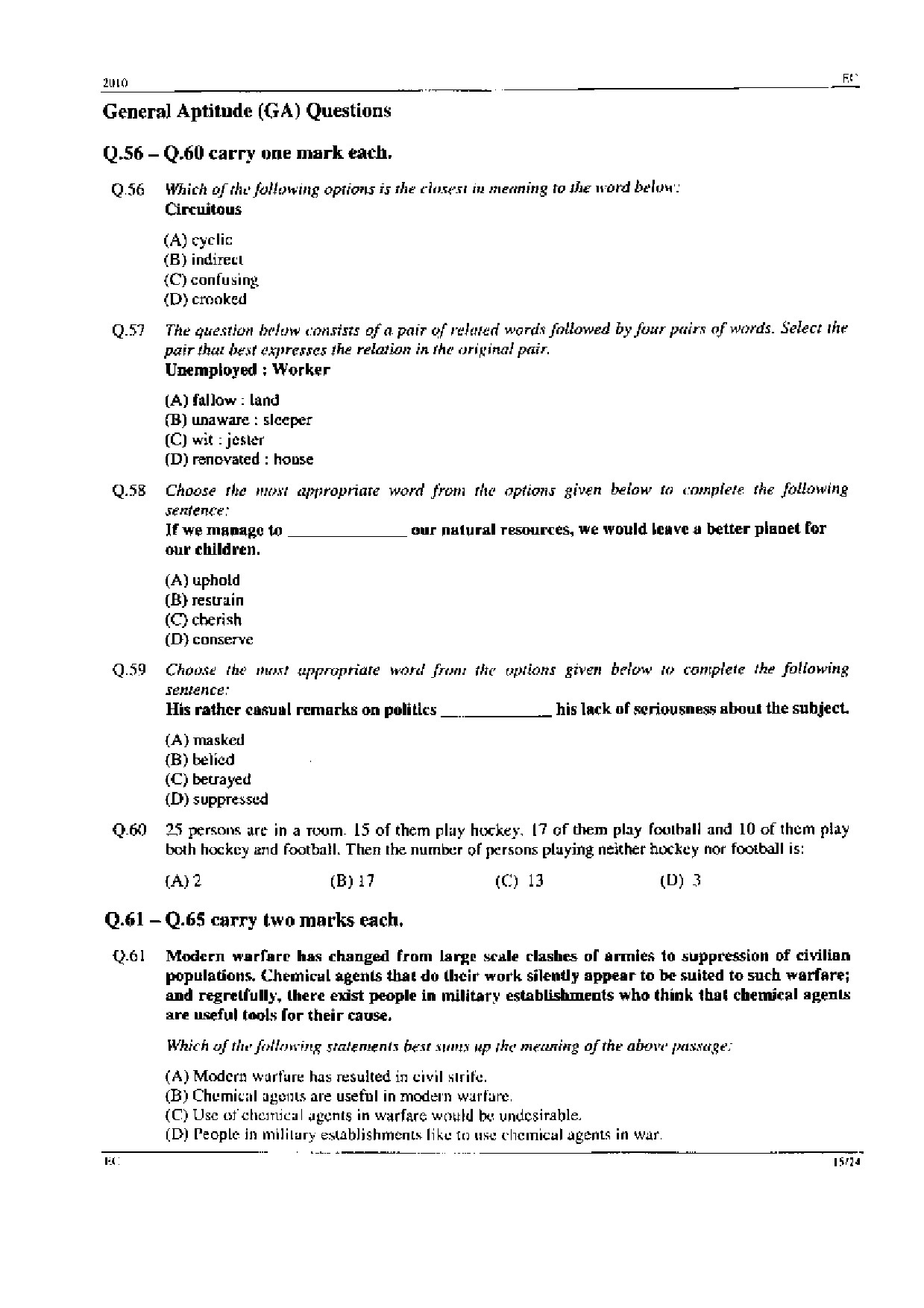 GATE Exam Question Paper 2010 Electronics and Communication Engineering 15