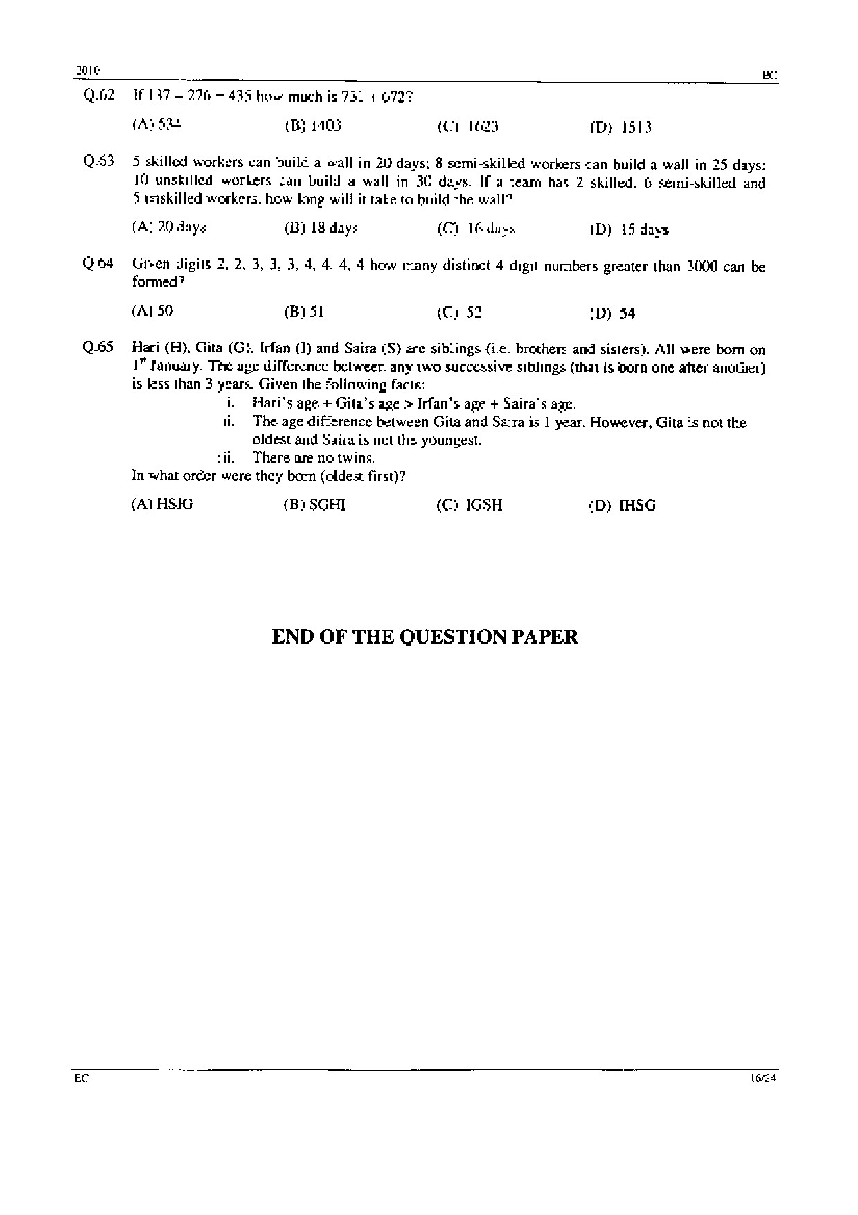 GATE Exam Question Paper 2010 Electronics and Communication Engineering 16