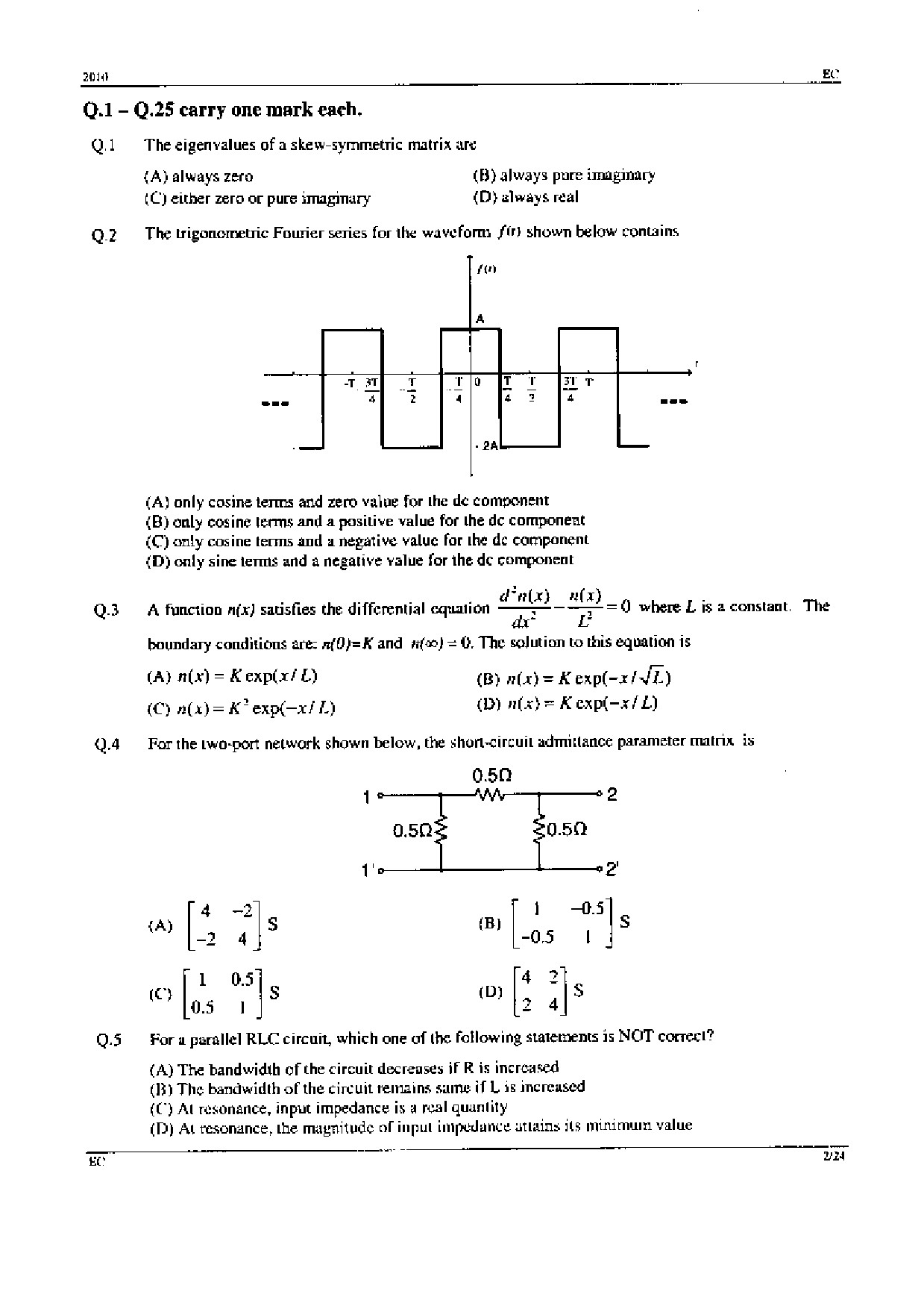 GATE Exam Question Paper 2010 Electronics and Communication Engineering 2