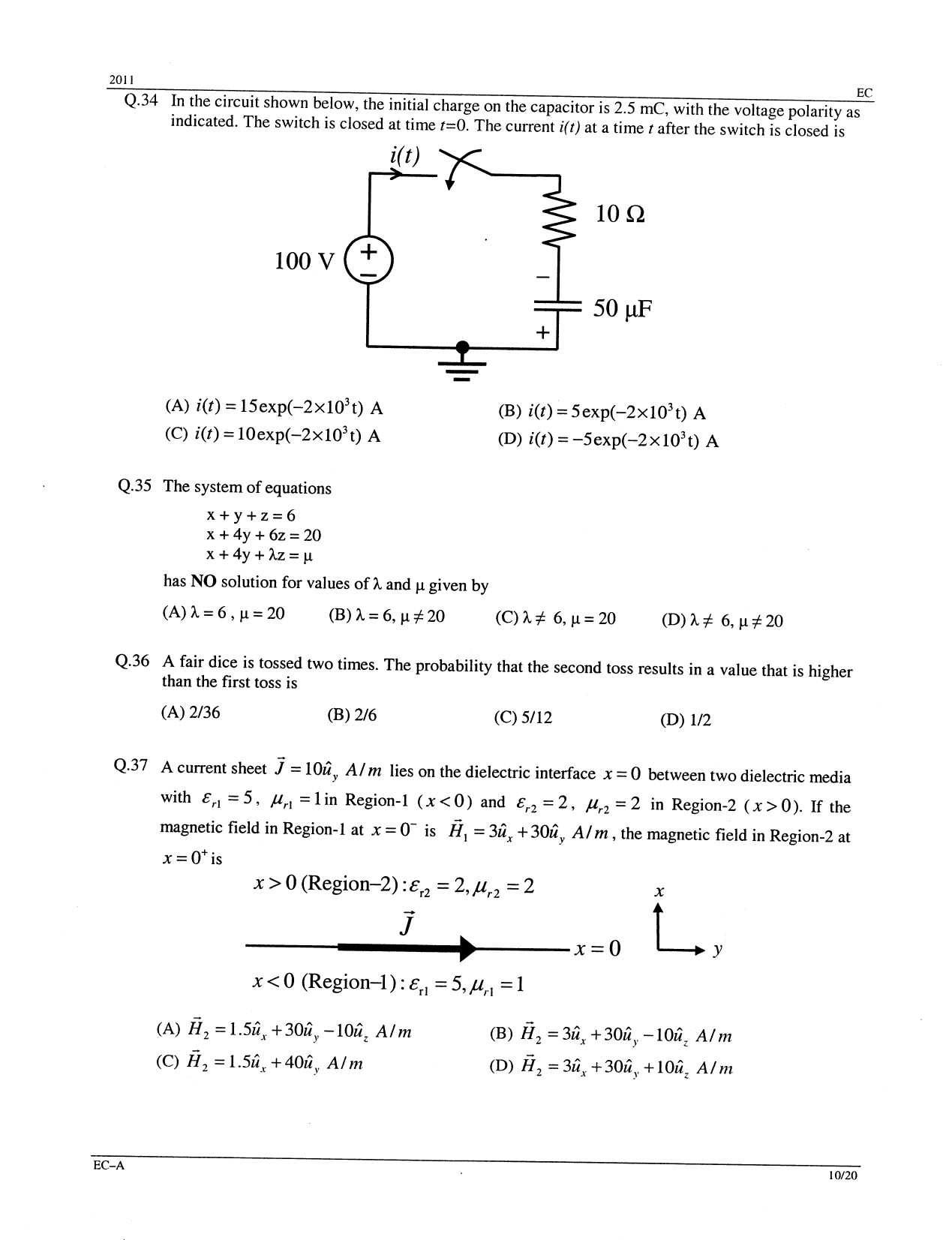 GATE Exam Question Paper 2011 Electronics and Communication Engineering 10