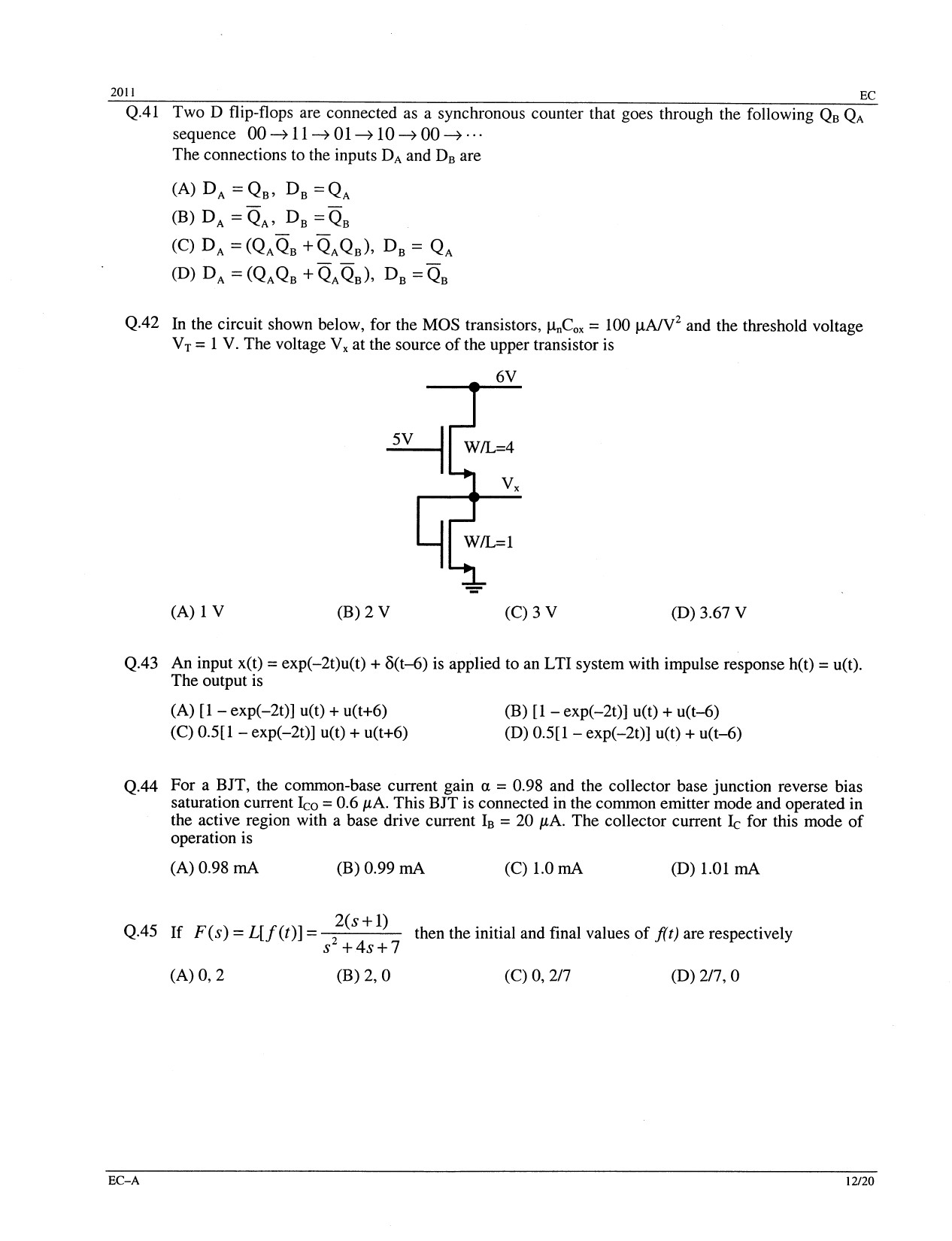 GATE Exam Question Paper 2011 Electronics and Communication Engineering 12