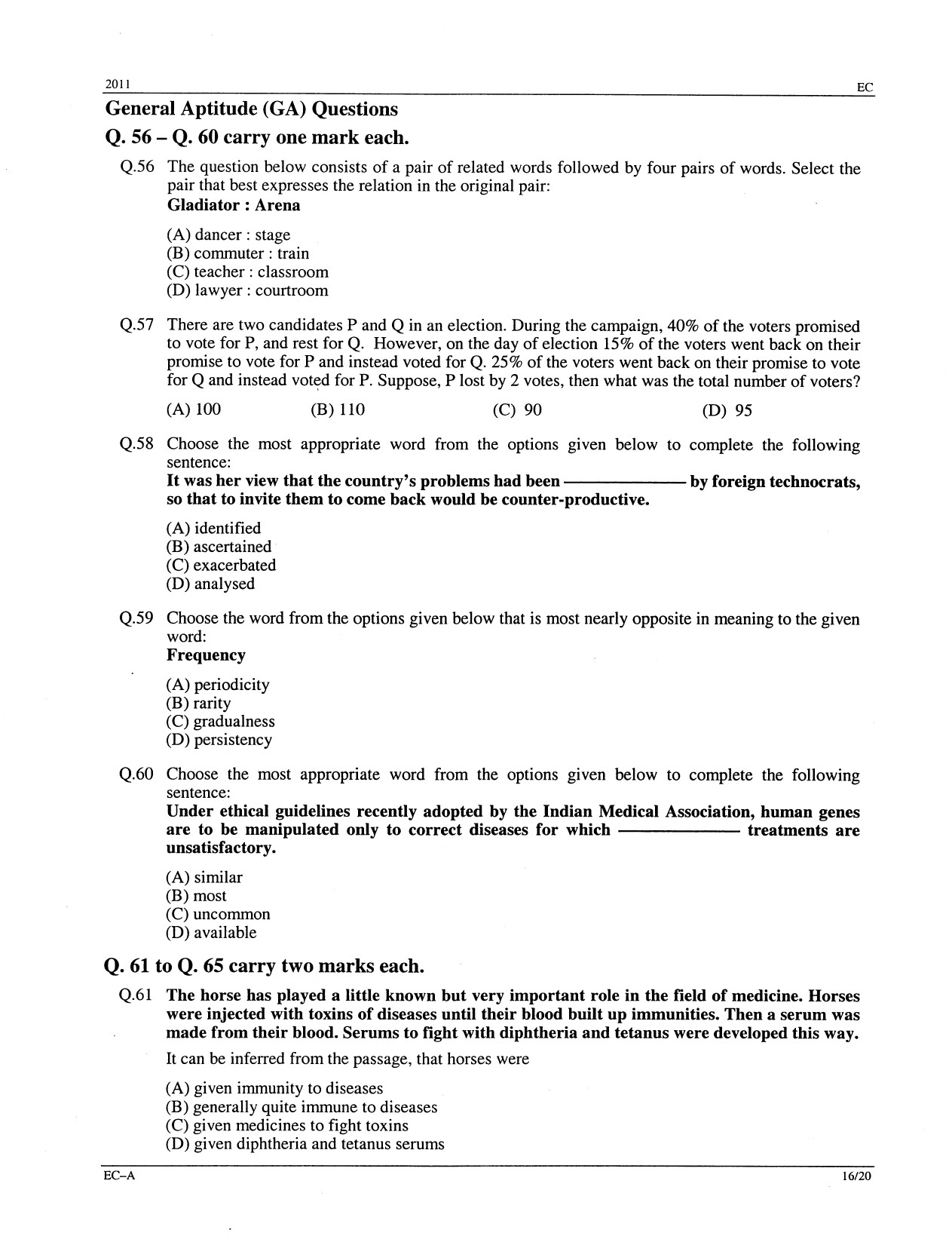 GATE Exam Question Paper 2011 Electronics and Communication Engineering 16