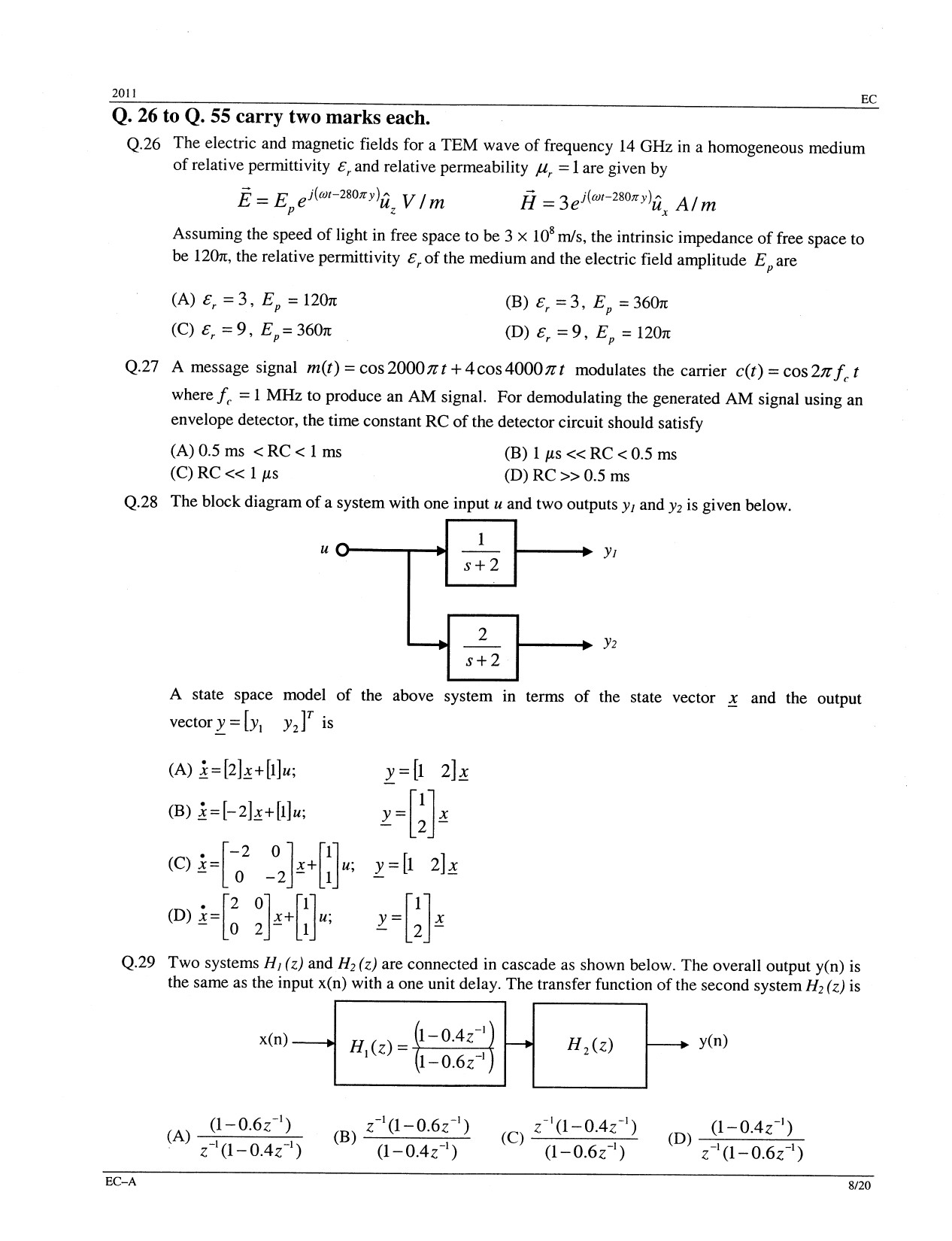 GATE Exam Question Paper 2011 Electronics and Communication Engineering 8