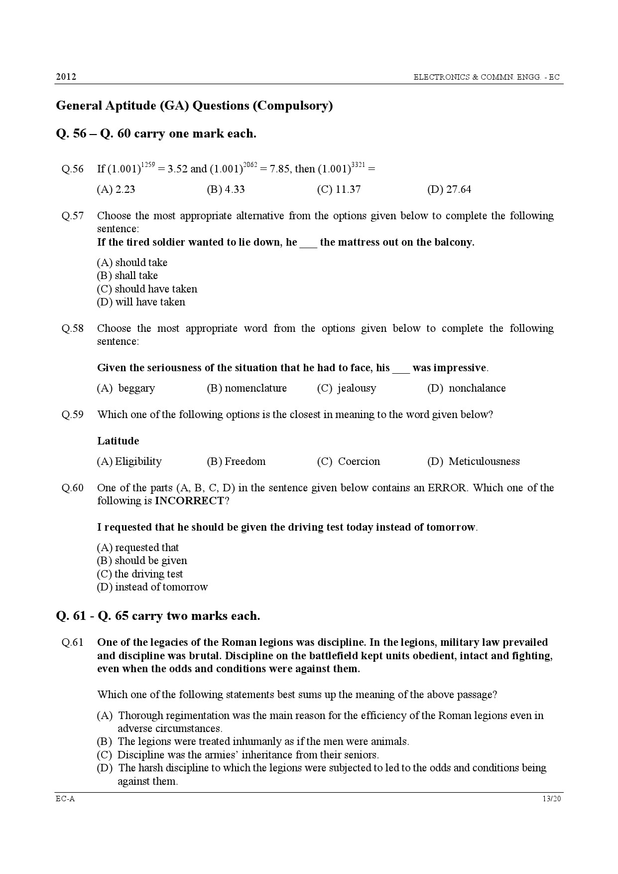 GATE Exam Question Paper 2012 Electronics and Communication Engineering 13