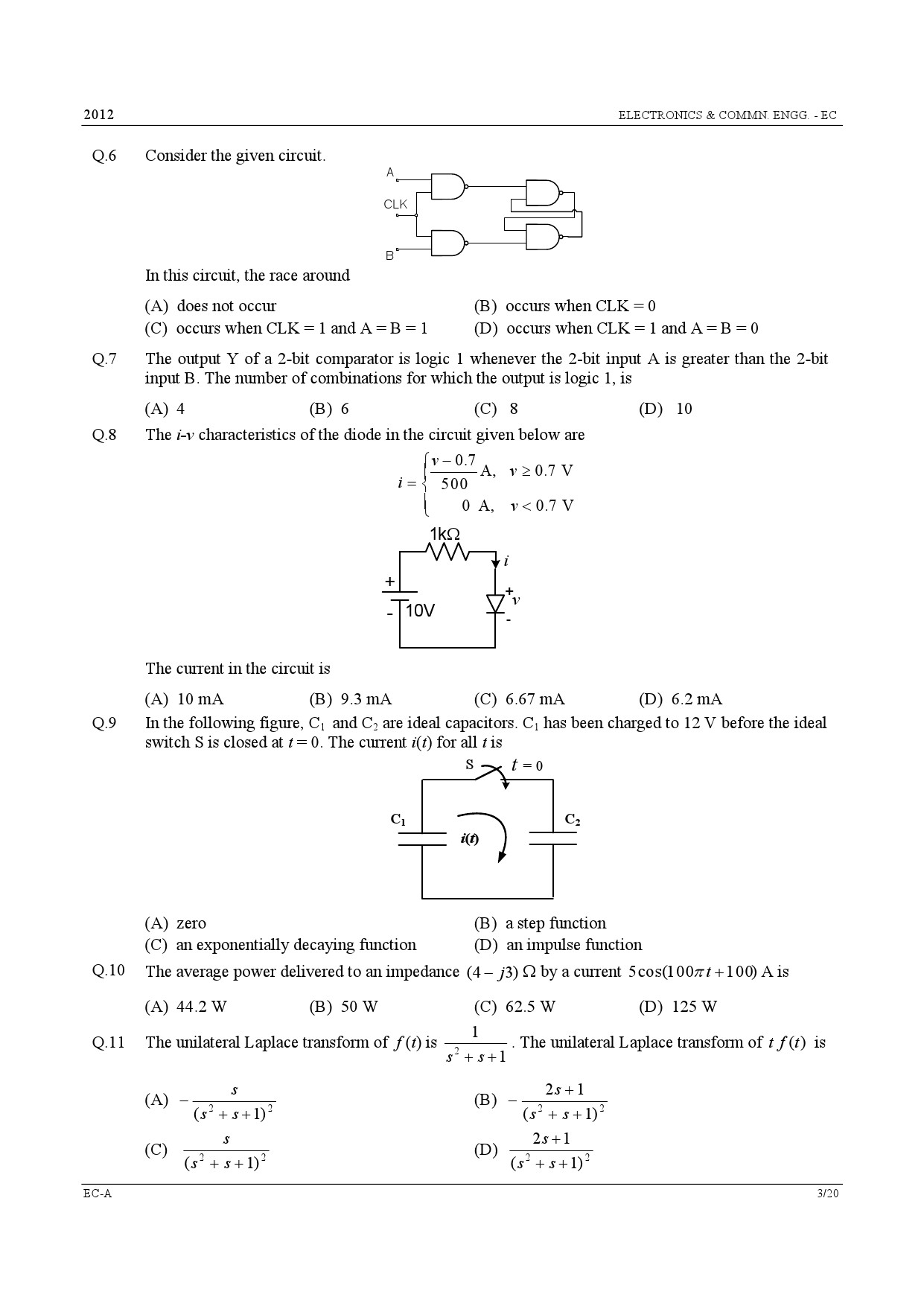 GATE Exam Question Paper 2012 Electronics and Communication Engineering 3