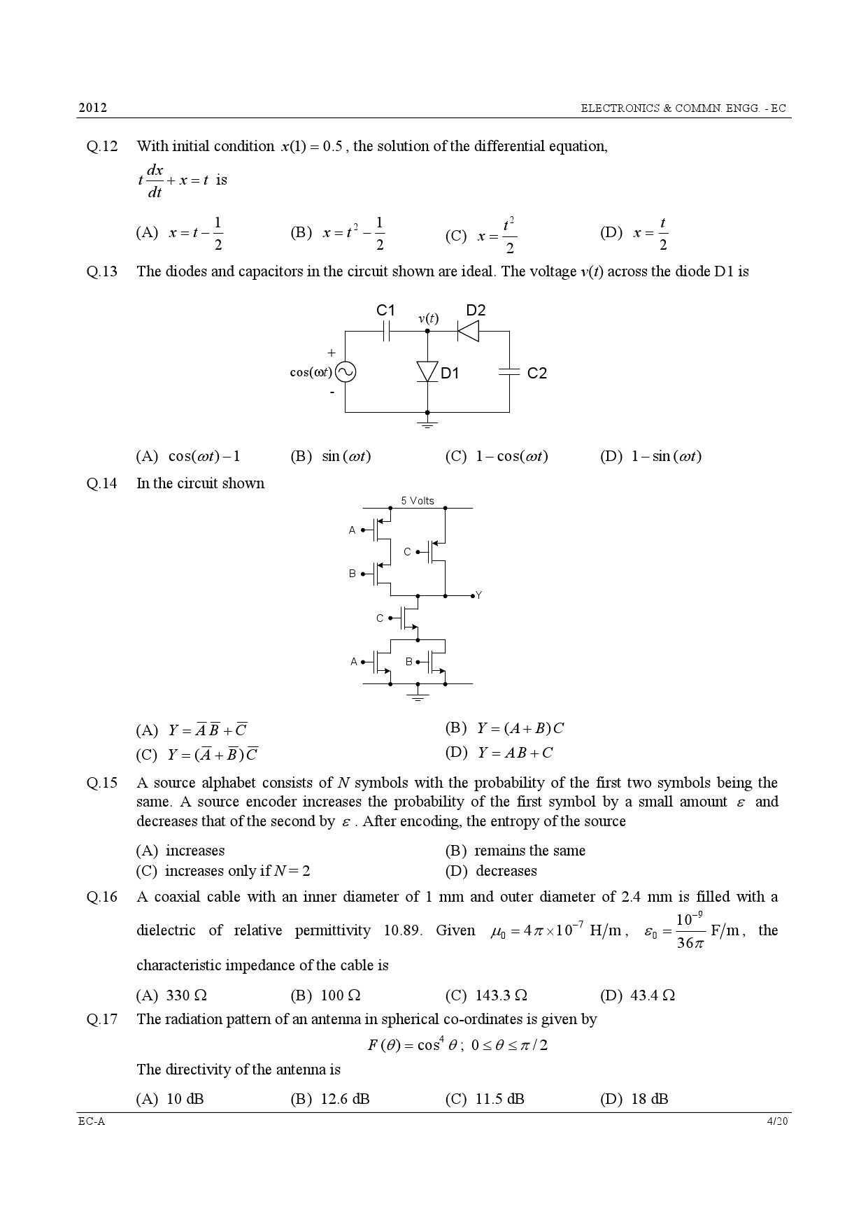 GATE Exam Question Paper 2012 Electronics and Communication Engineering 4