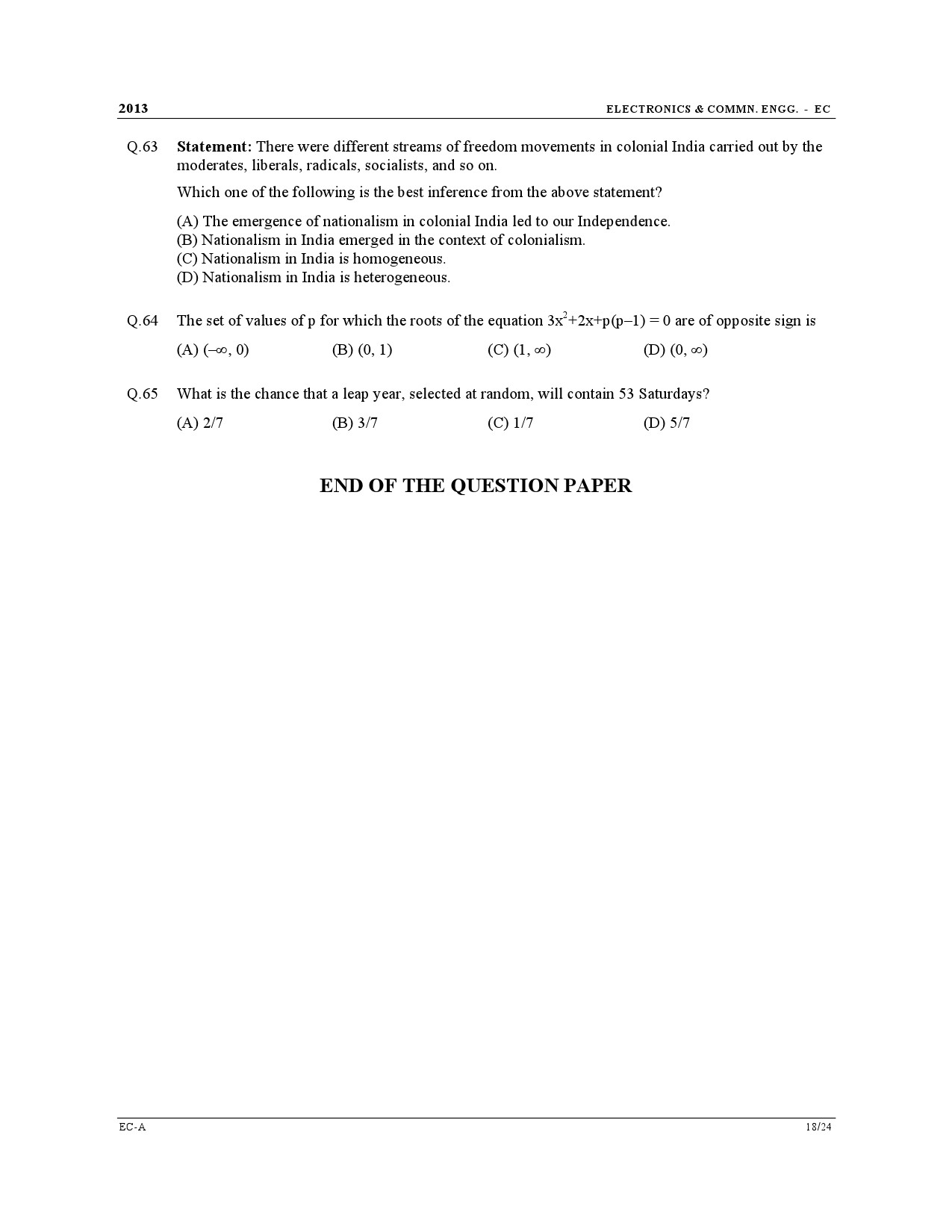 GATE Exam Question Paper 2013 Electronics and Communication Engineering 18