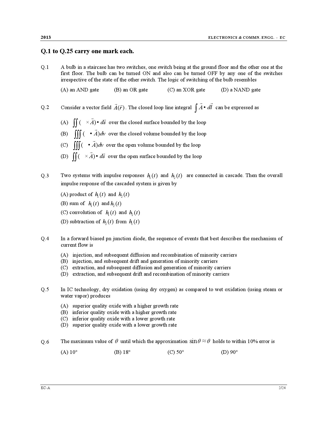 GATE Exam Question Paper 2013 Electronics and Communication Engineering 2