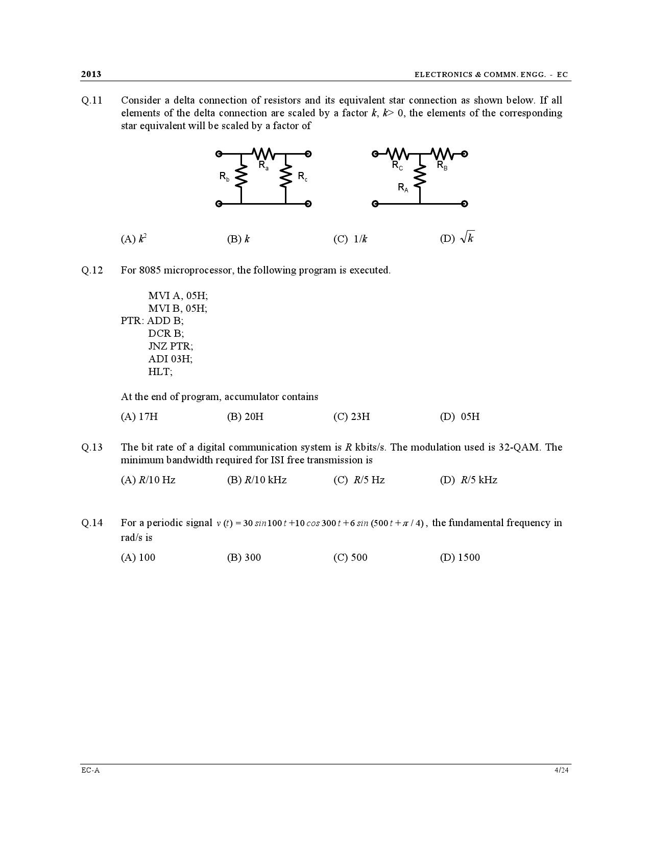 GATE Exam Question Paper 2013 Electronics and Communication Engineering 4