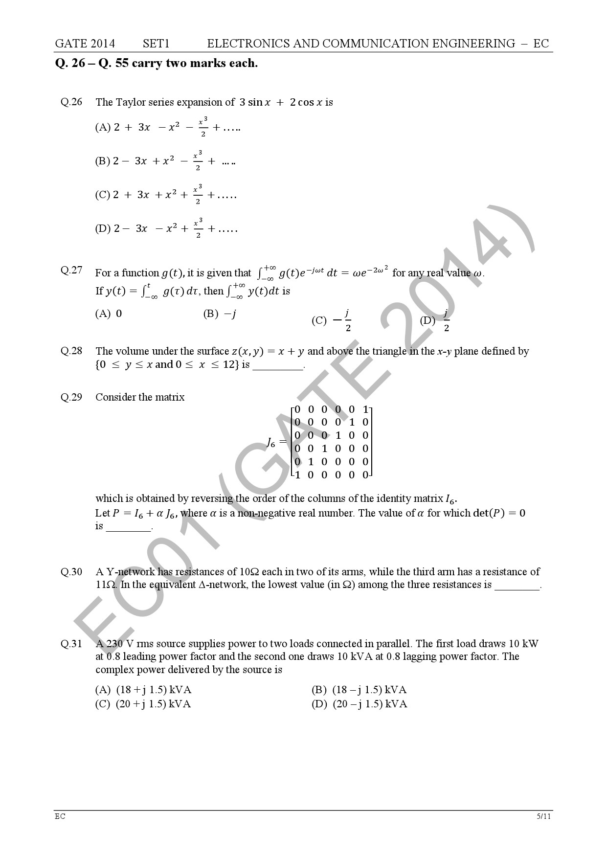 GATE Exam Question Paper 2014 Electronics and Communication Engineering Set 1 11