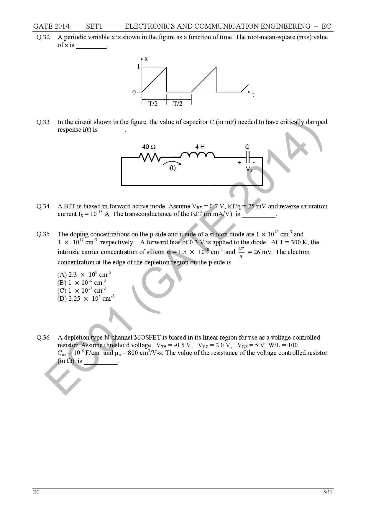 GATE Exam Question Paper 2014 Electronics and Communication Engineering Set 1 12