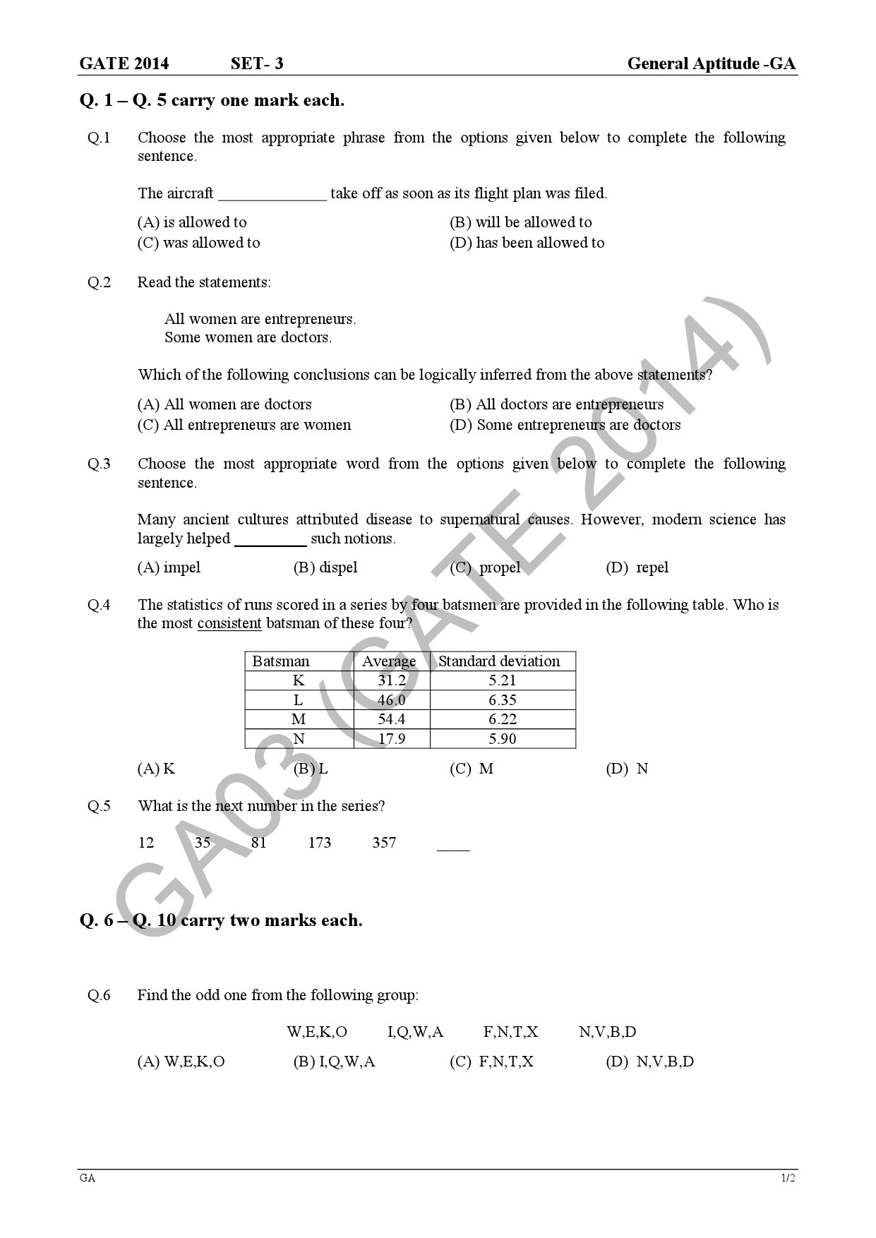 GATE Exam Question Paper 2014 Electronics and Communication Engineering Set 1 5