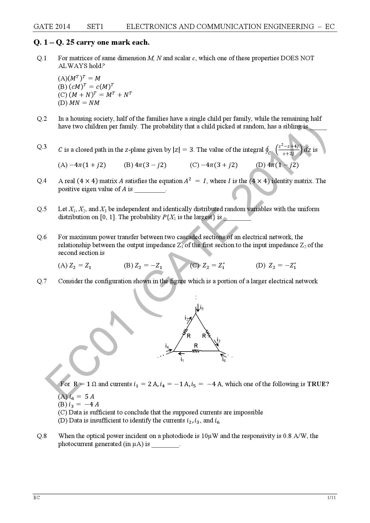 GATE Exam Question Paper 2014 Electronics and Communication Engineering Set 1 7