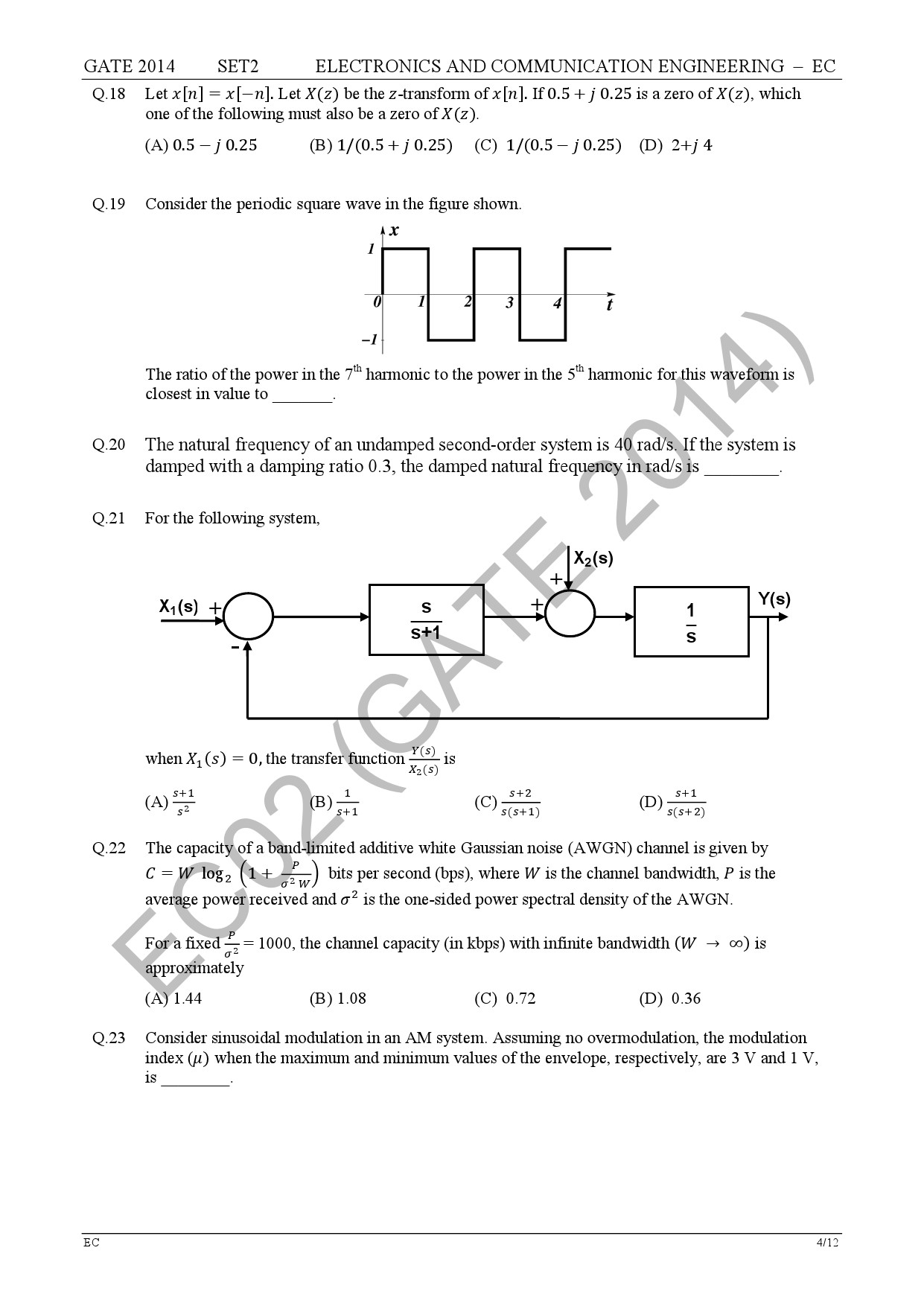 GATE Exam Question Paper 2014 Electronics and Communication Engineering Set 2 10