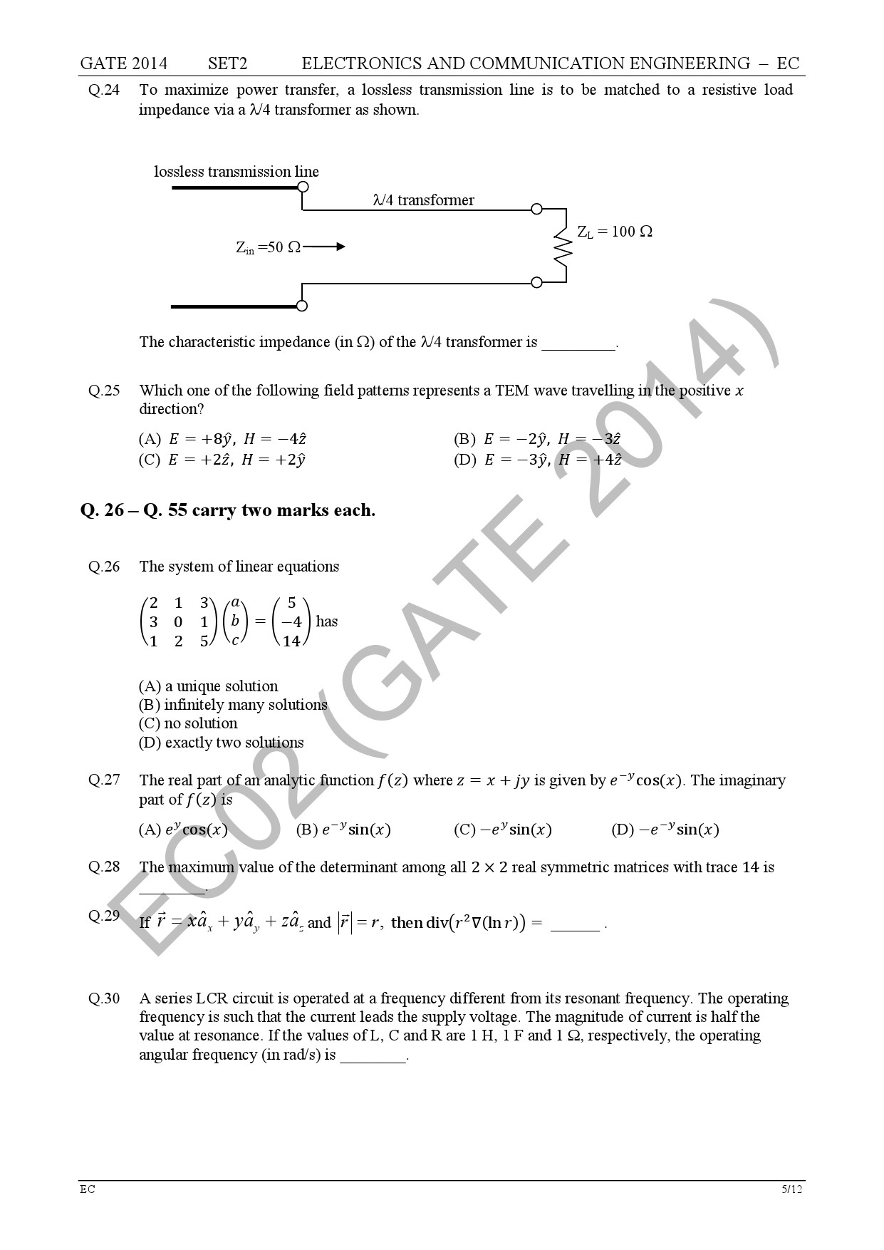 GATE Exam Question Paper 2014 Electronics and Communication Engineering Set 2 11