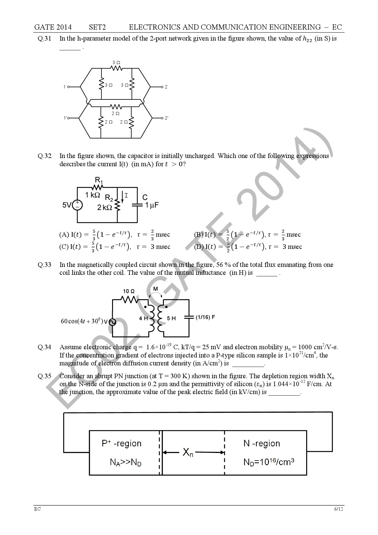 GATE Exam Question Paper 2014 Electronics and Communication Engineering Set 2 12