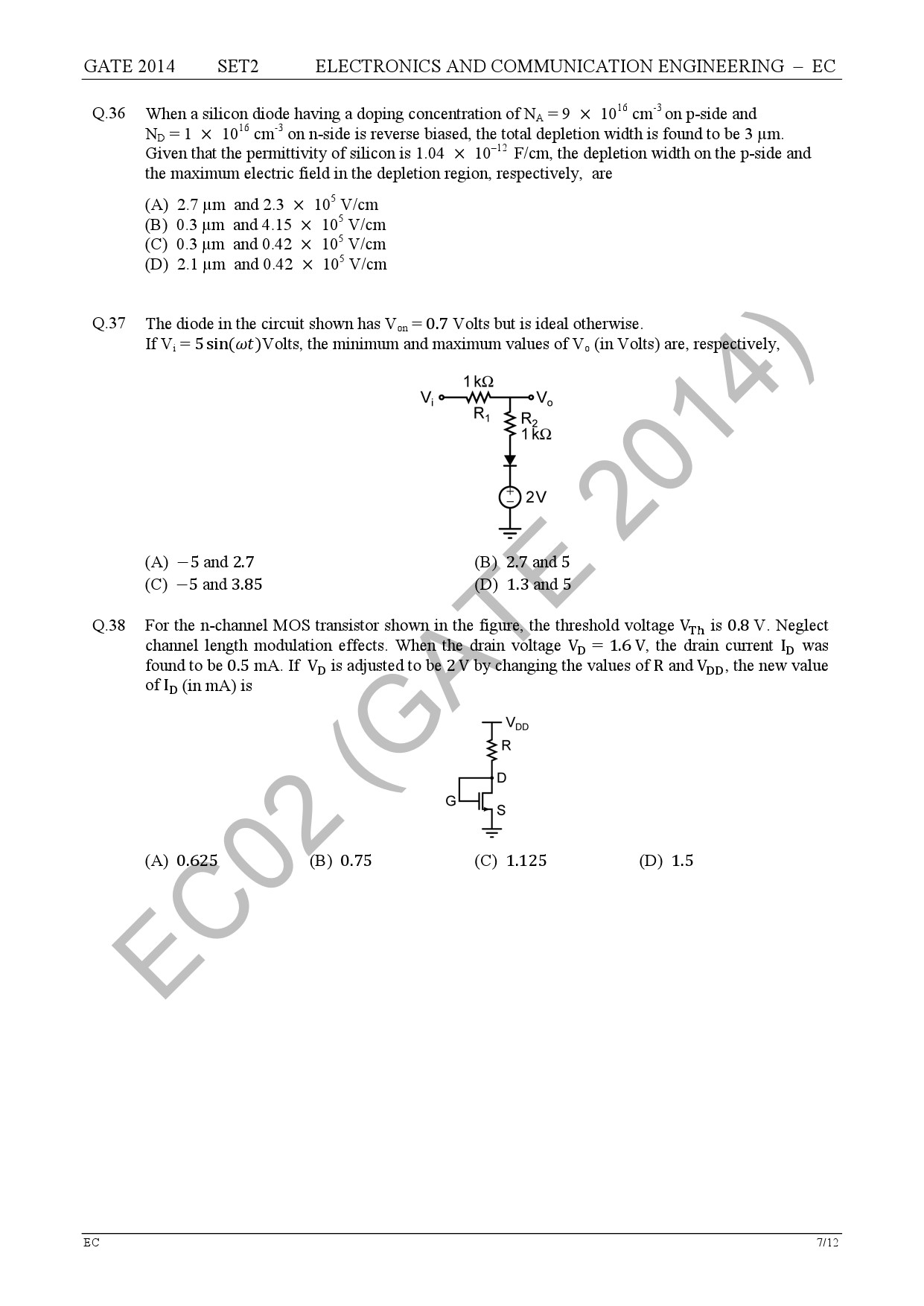 GATE Exam Question Paper 2014 Electronics and Communication Engineering Set 2 13