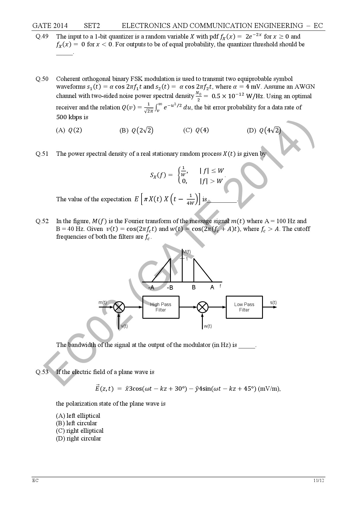 GATE Exam Question Paper 2014 Electronics and Communication Engineering Set 2 17