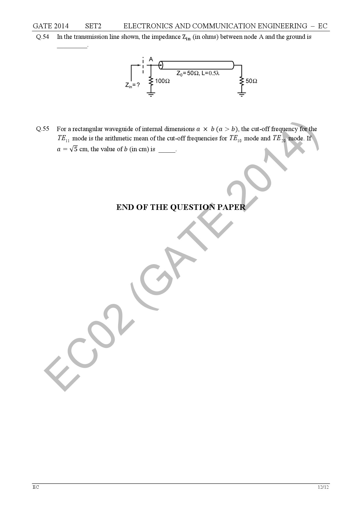 GATE Exam Question Paper 2014 Electronics and Communication Engineering Set 2 18