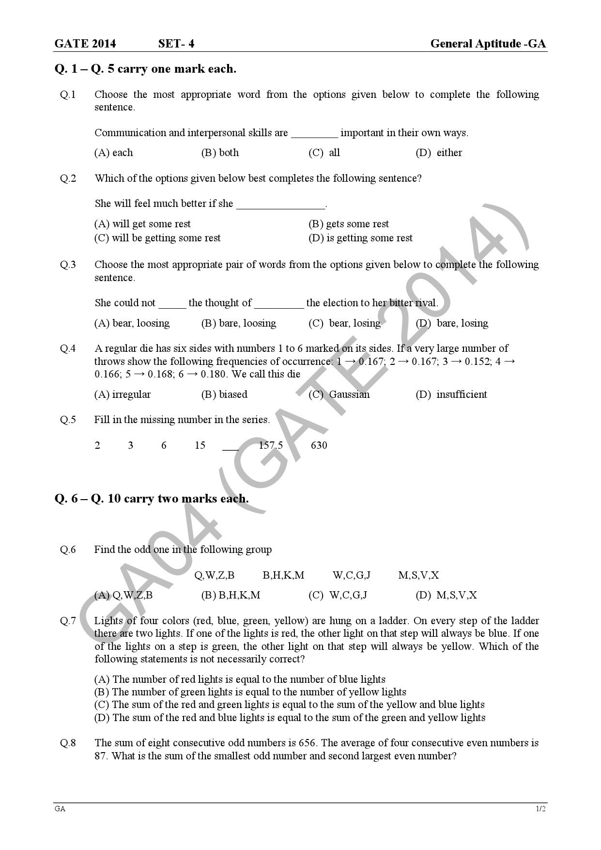 GATE Exam Question Paper 2014 Electronics and Communication Engineering Set 2 5