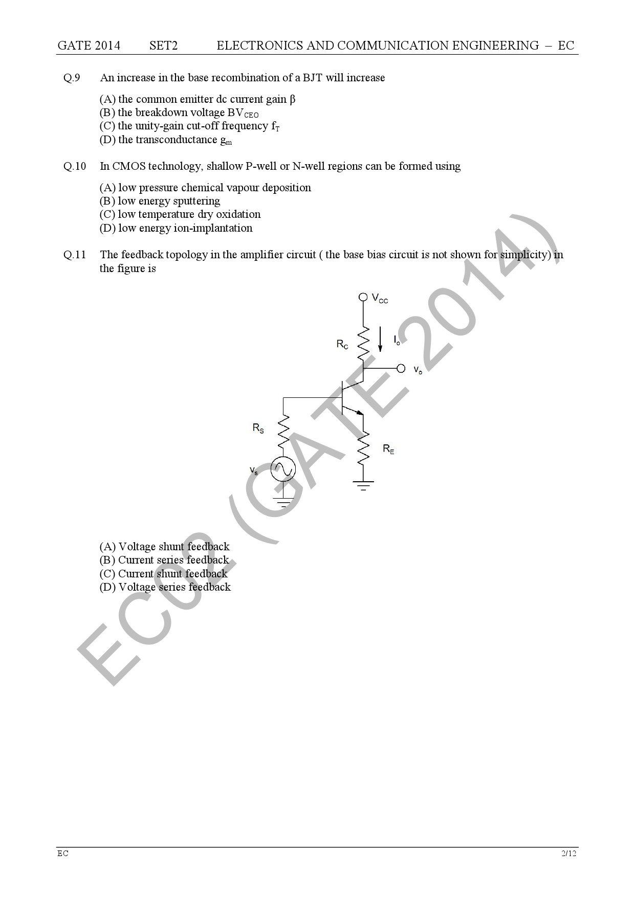 GATE Exam Question Paper 2014 Electronics and Communication Engineering Set 2 8