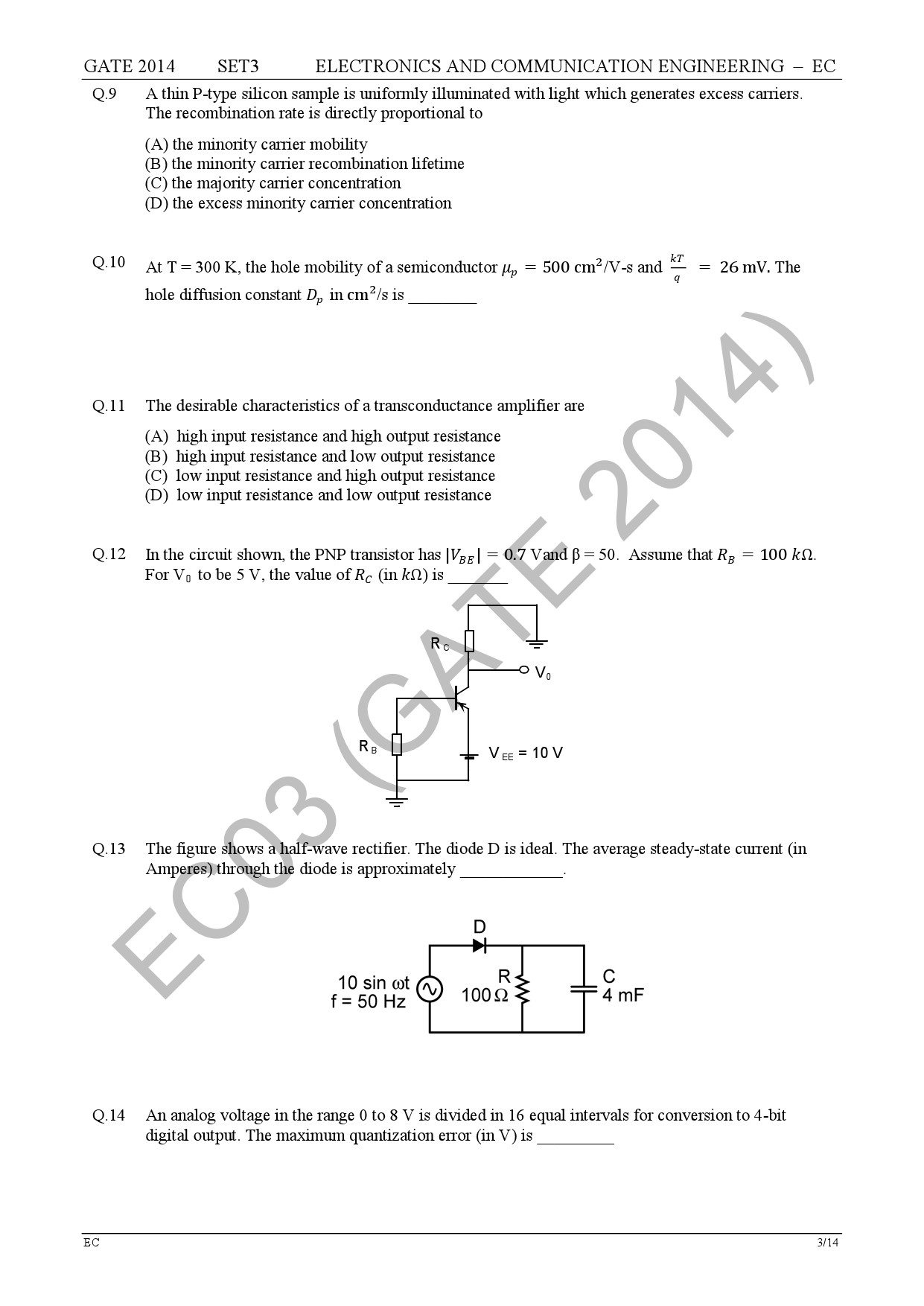 GATE Exam Question Paper 2014 Electronics and Communication Engineering Set 3 10