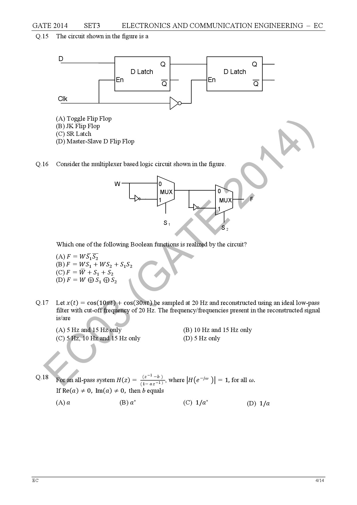GATE Exam Question Paper 2014 Electronics and Communication Engineering Set 3 11