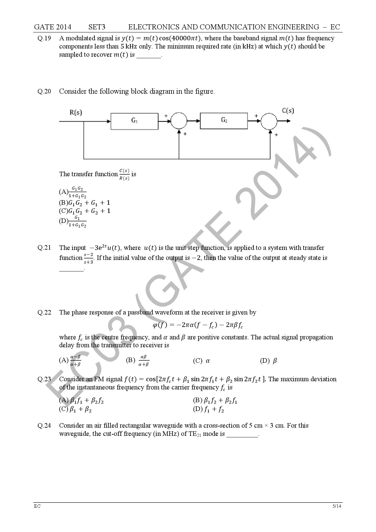 GATE Exam Question Paper 2014 Electronics and Communication Engineering Set 3 12