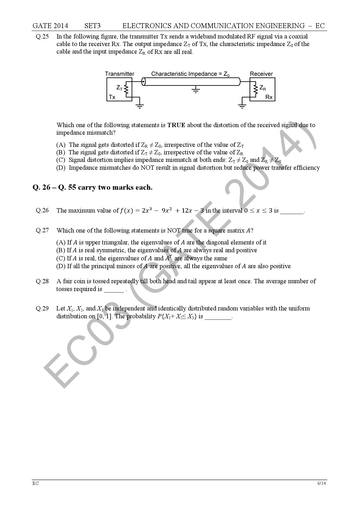 GATE Exam Question Paper 2014 Electronics and Communication Engineering Set 3 13