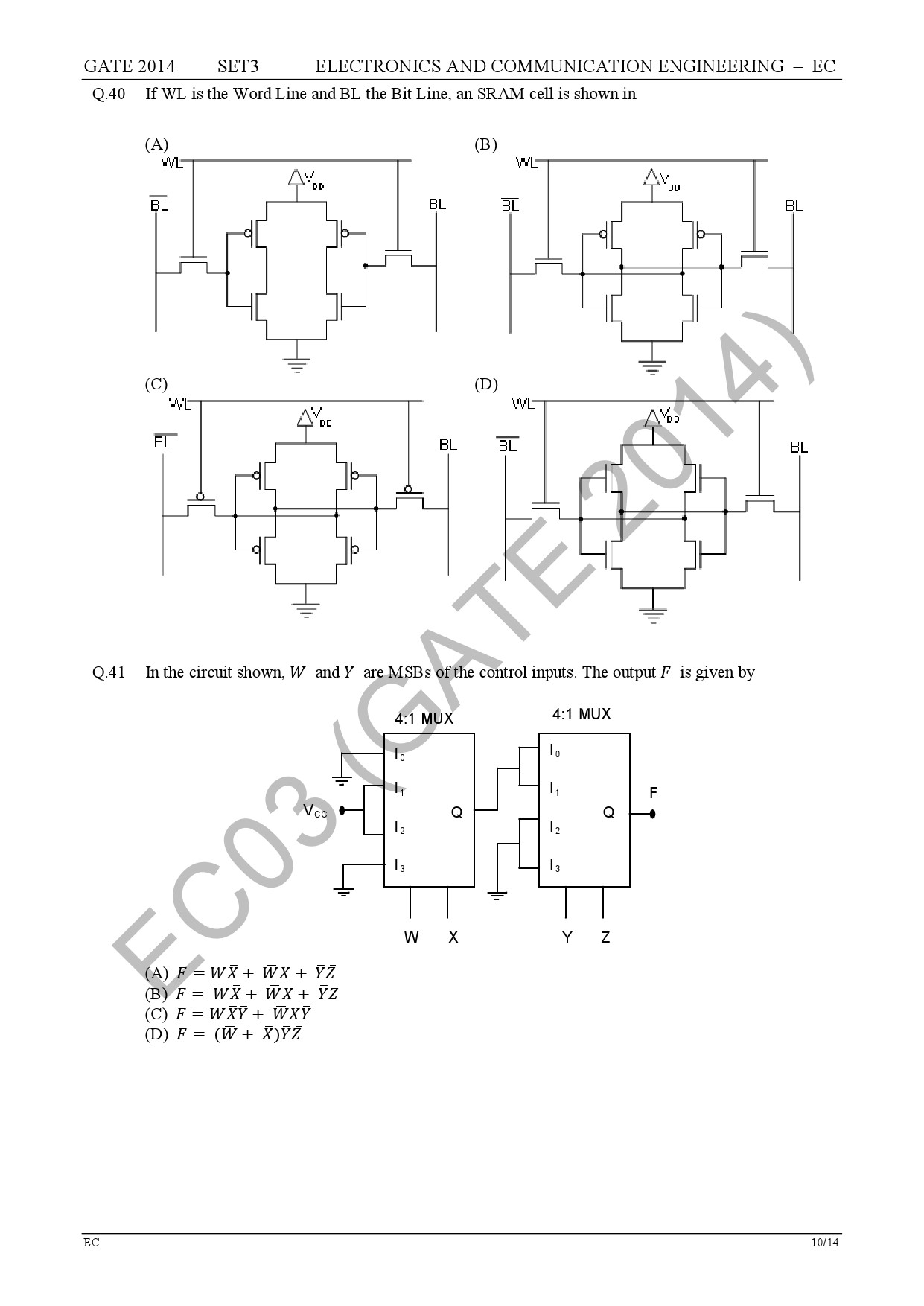 GATE Exam Question Paper 2014 Electronics and Communication Engineering Set 3 17