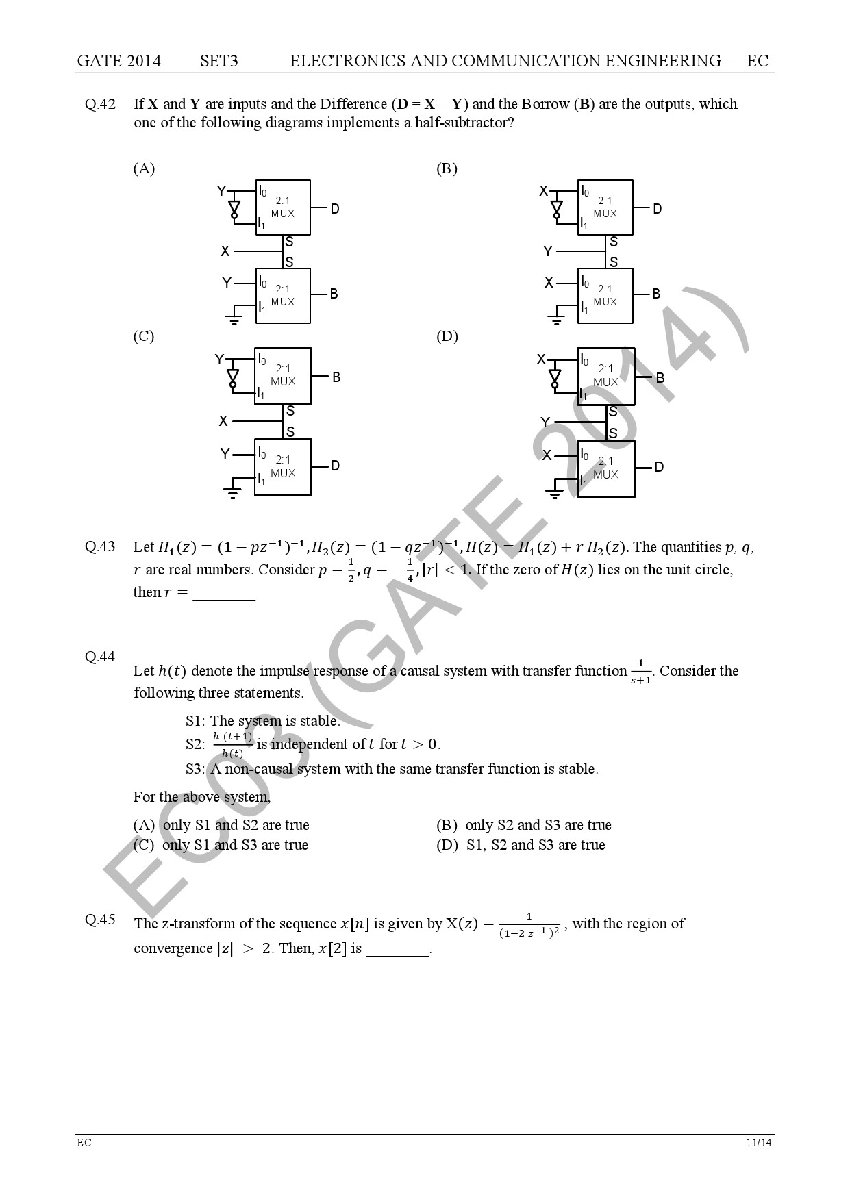 GATE Exam Question Paper 2014 Electronics and Communication Engineering Set 3 18