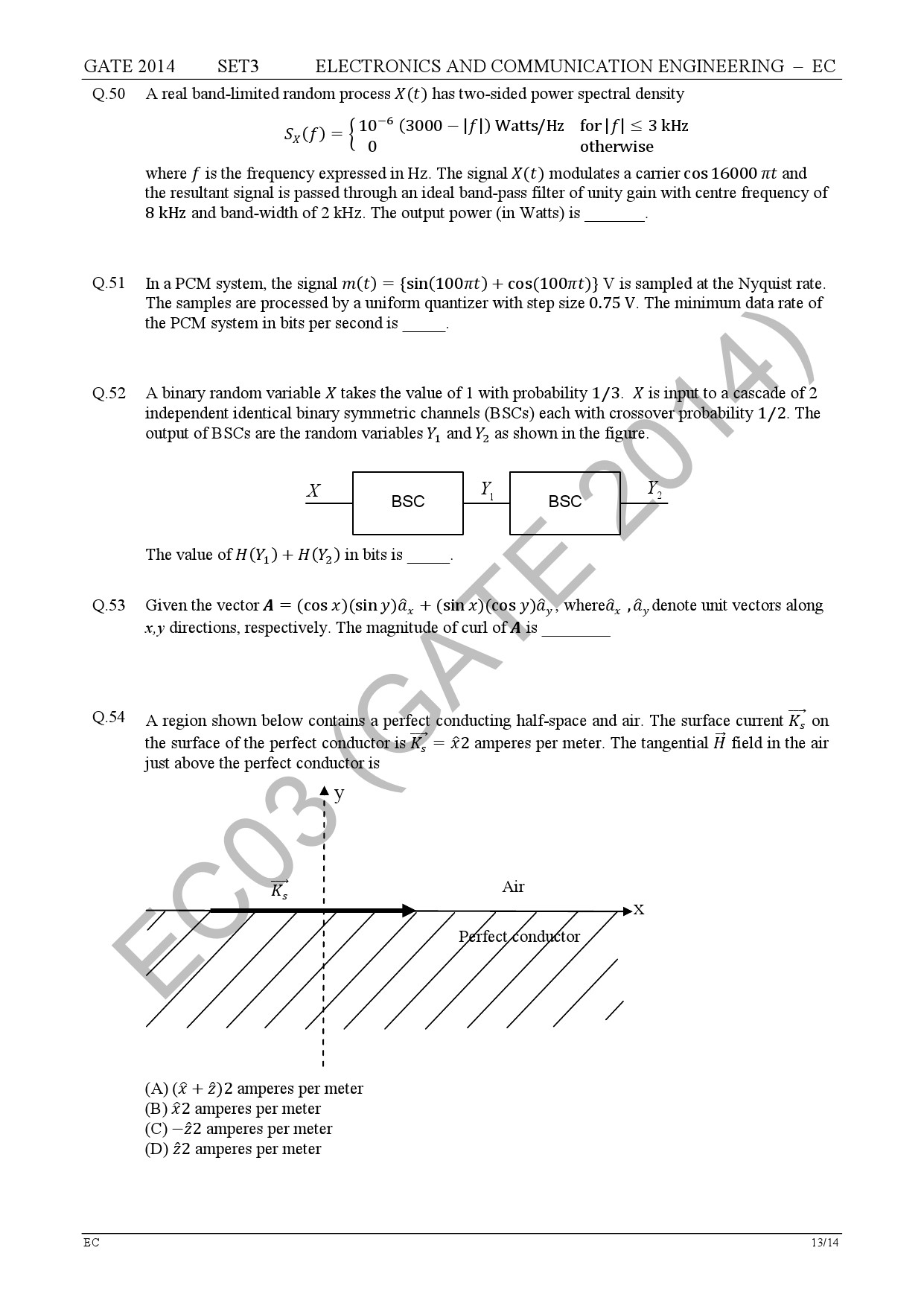 GATE Exam Question Paper 2014 Electronics and Communication Engineering Set 3 20